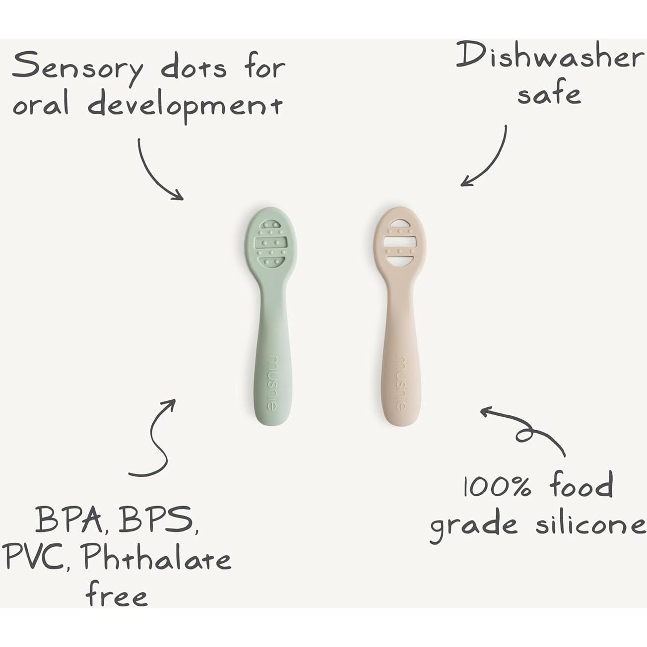 Cucharas de Silicona Mushie para Primera Alimentación - 2 Piezas