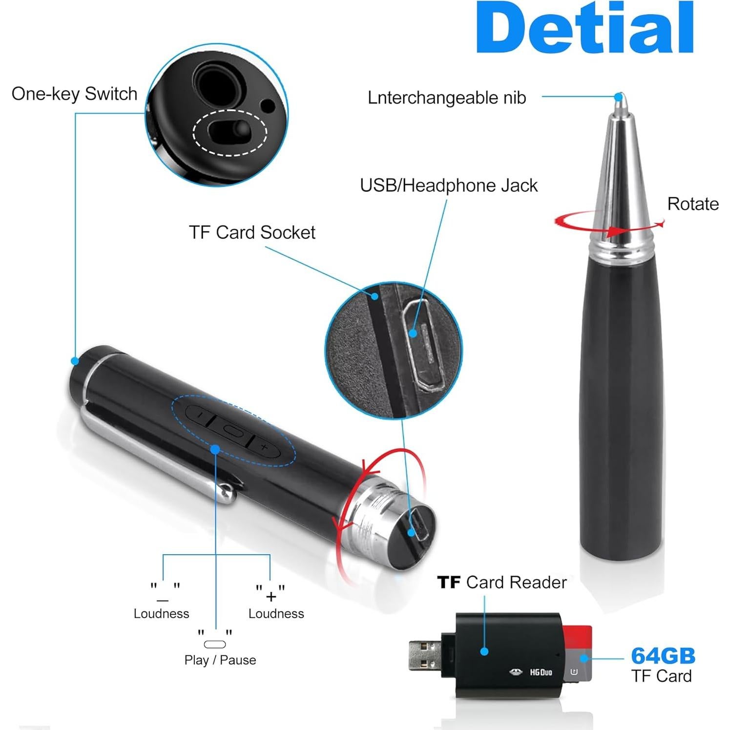 Grabadora de Voz Digital AI Okikayy 64GB con Reducción de Ruido