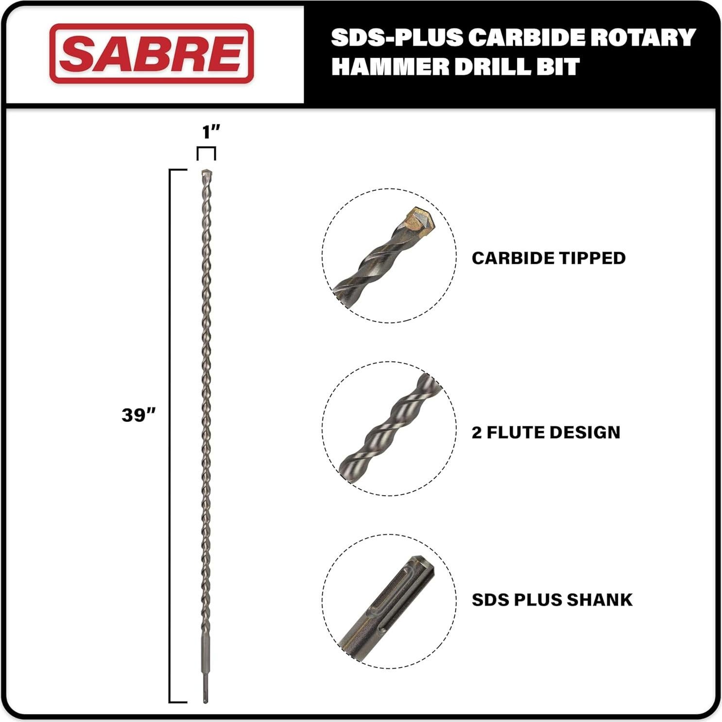 Broca SDS Plus 25.4 mm x 251.5 cm Sabre Tools para Concreto
