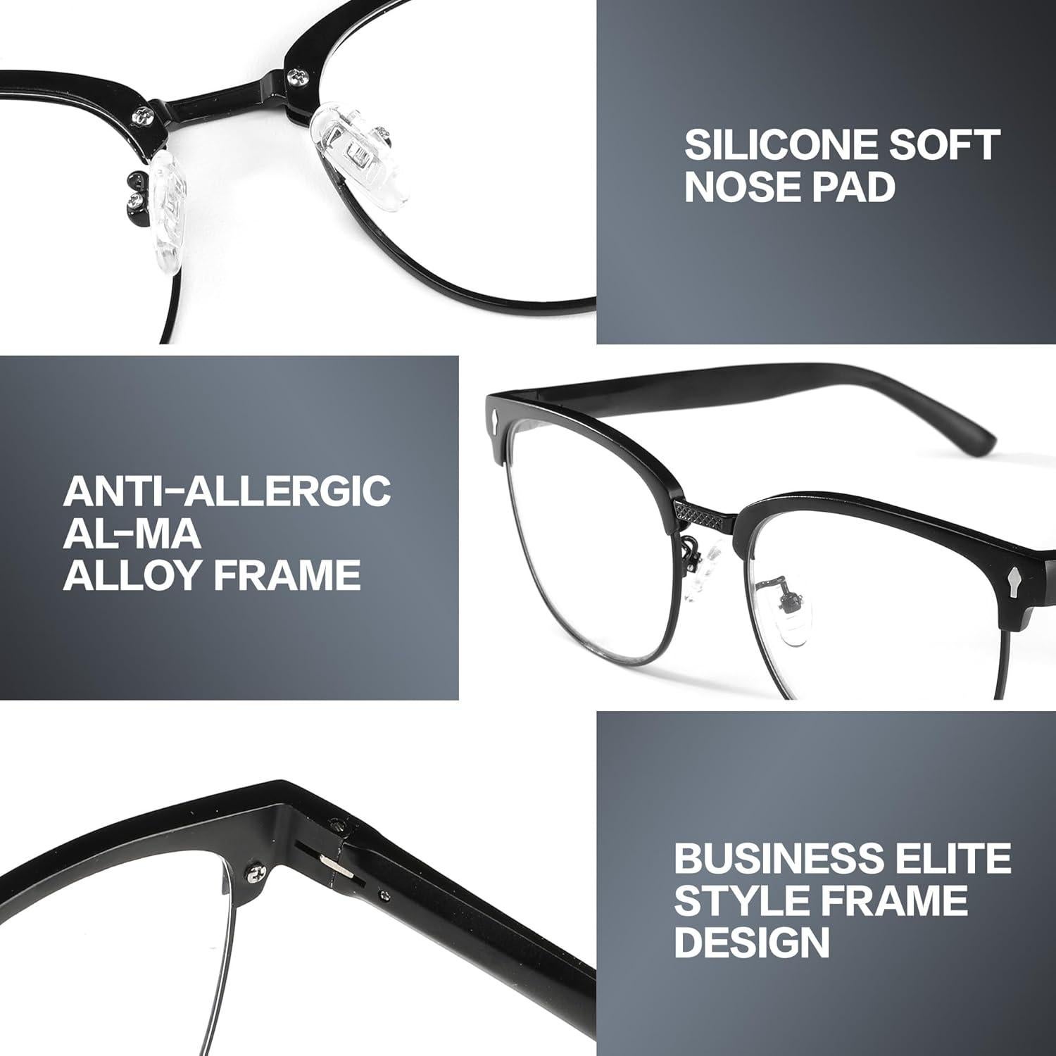 BIRCEN Blue Light Blocking Glasses: Al-Mg Metal Bluelight Computer Clear Glasses for Men Women Anti Eyestrain Office Home