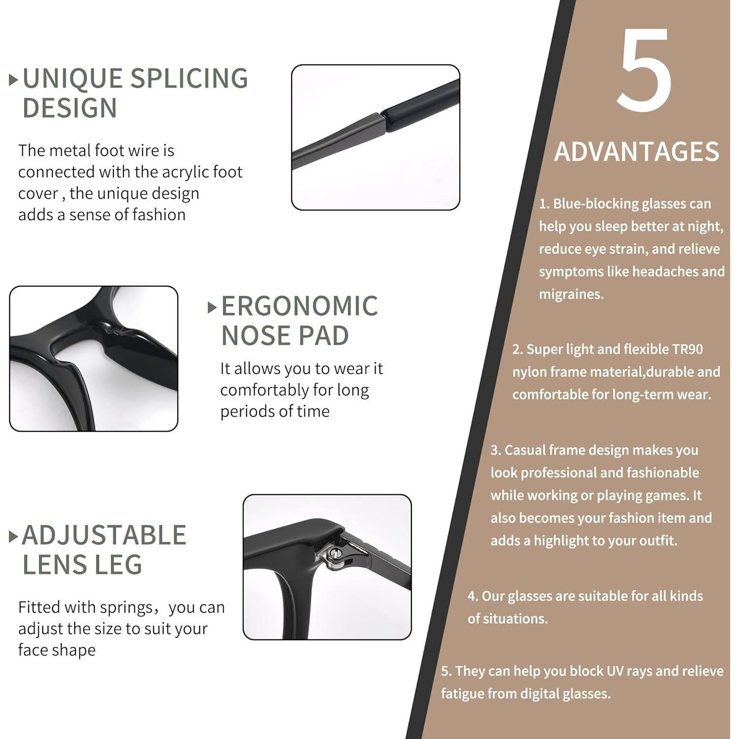 Gafas bloqueadoras de luz azul AVDLAB unisex negro brillante