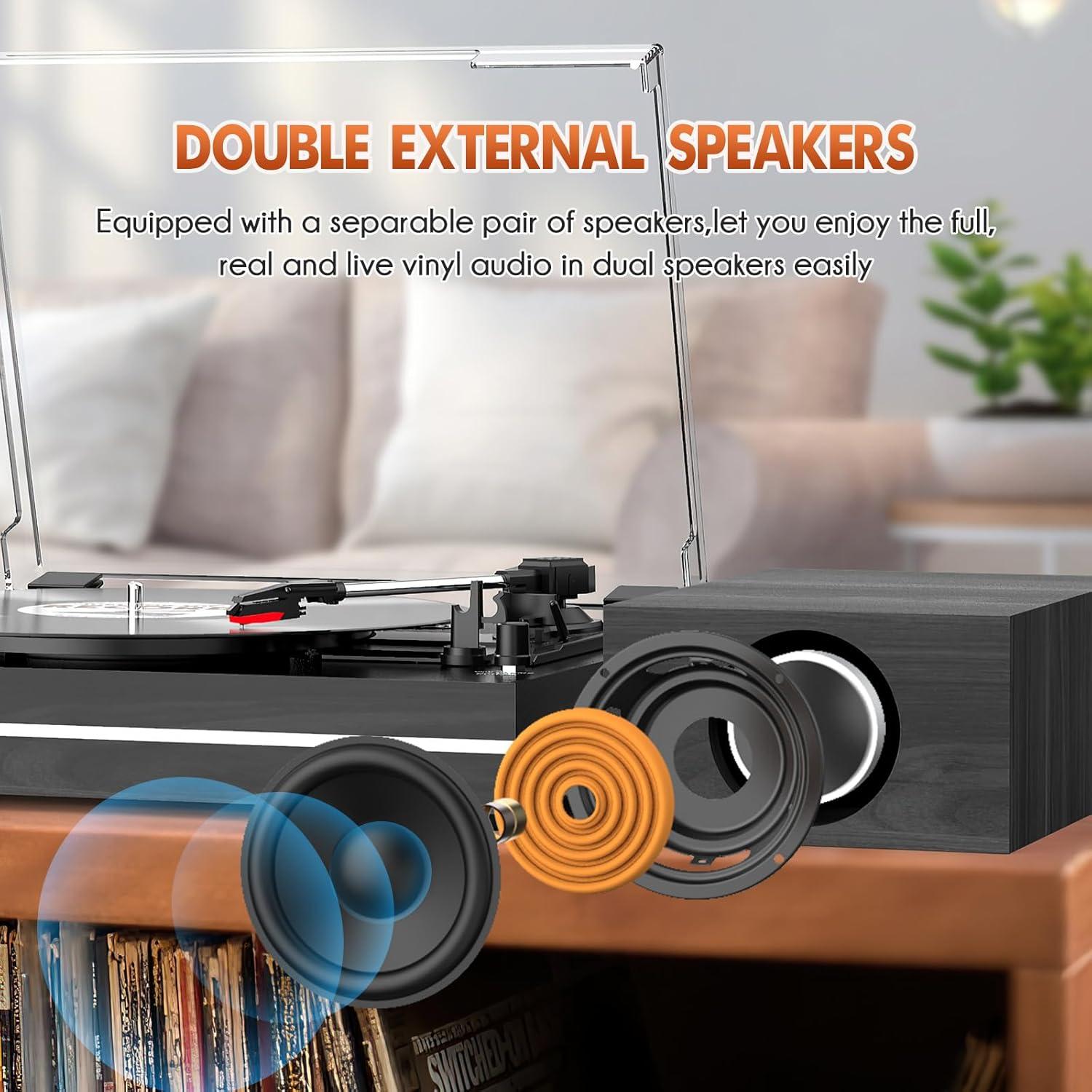 Tocadiscos Vintage WOCKODER R612 con Altavoces Inalámbricos BT