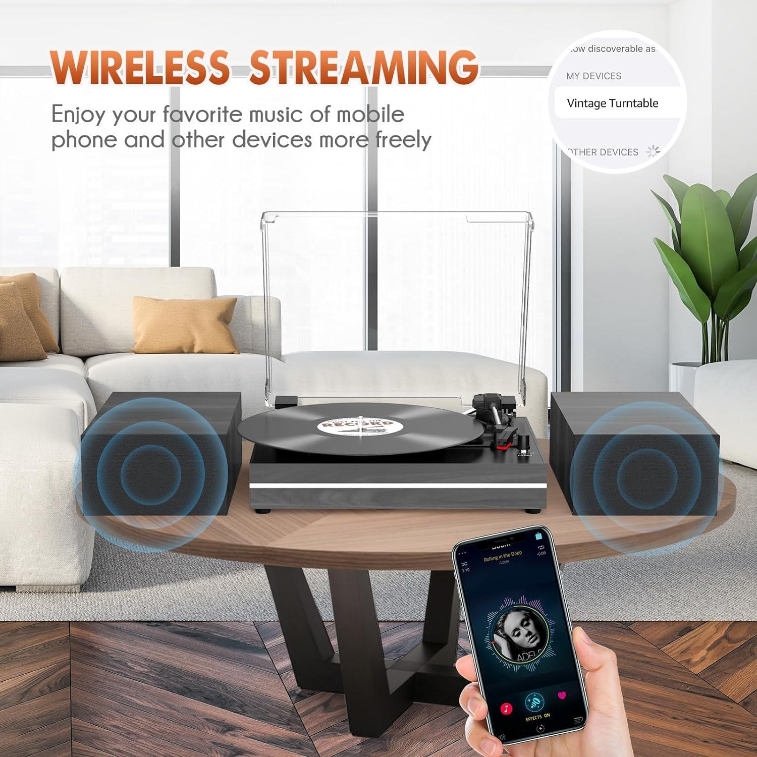 Tocadiscos Vintage WOCKODER R612 con Altavoces Inalámbricos BT