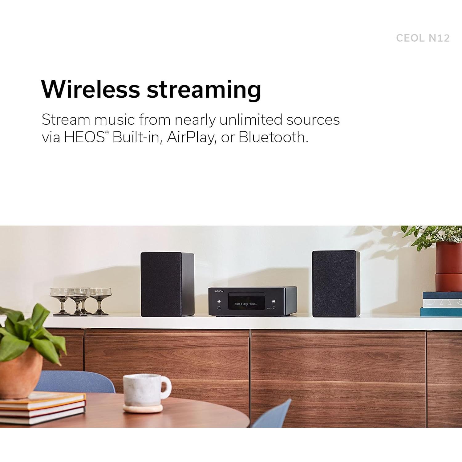 Reproductor de CD Bluetooth Denon RCD-N12 con Wi-Fi y Radio AM/FM