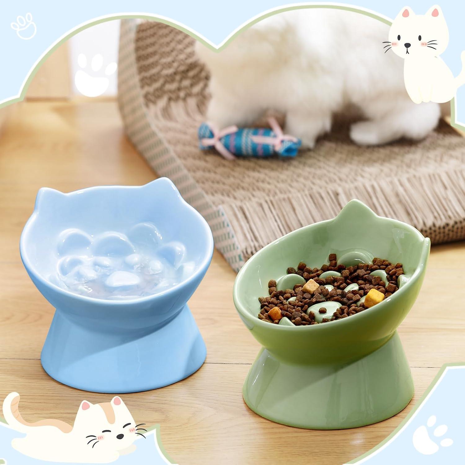 Cuencos Elevados de Cerámica para Gatos Funnymoom 2 Pcs