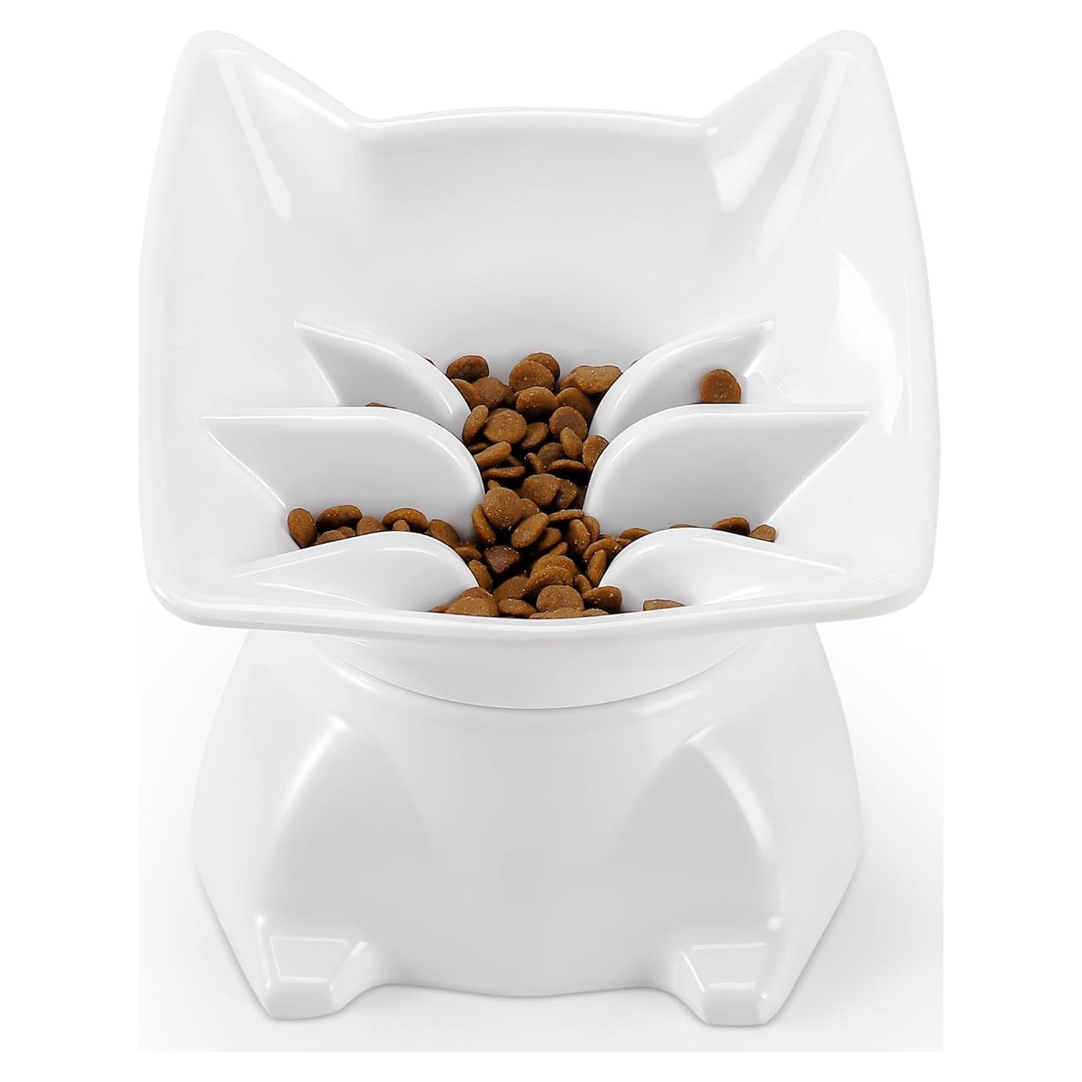 Tazón Elevado para Gatos DNOYEUS Antivómito 11.5x14x15cm Blanco