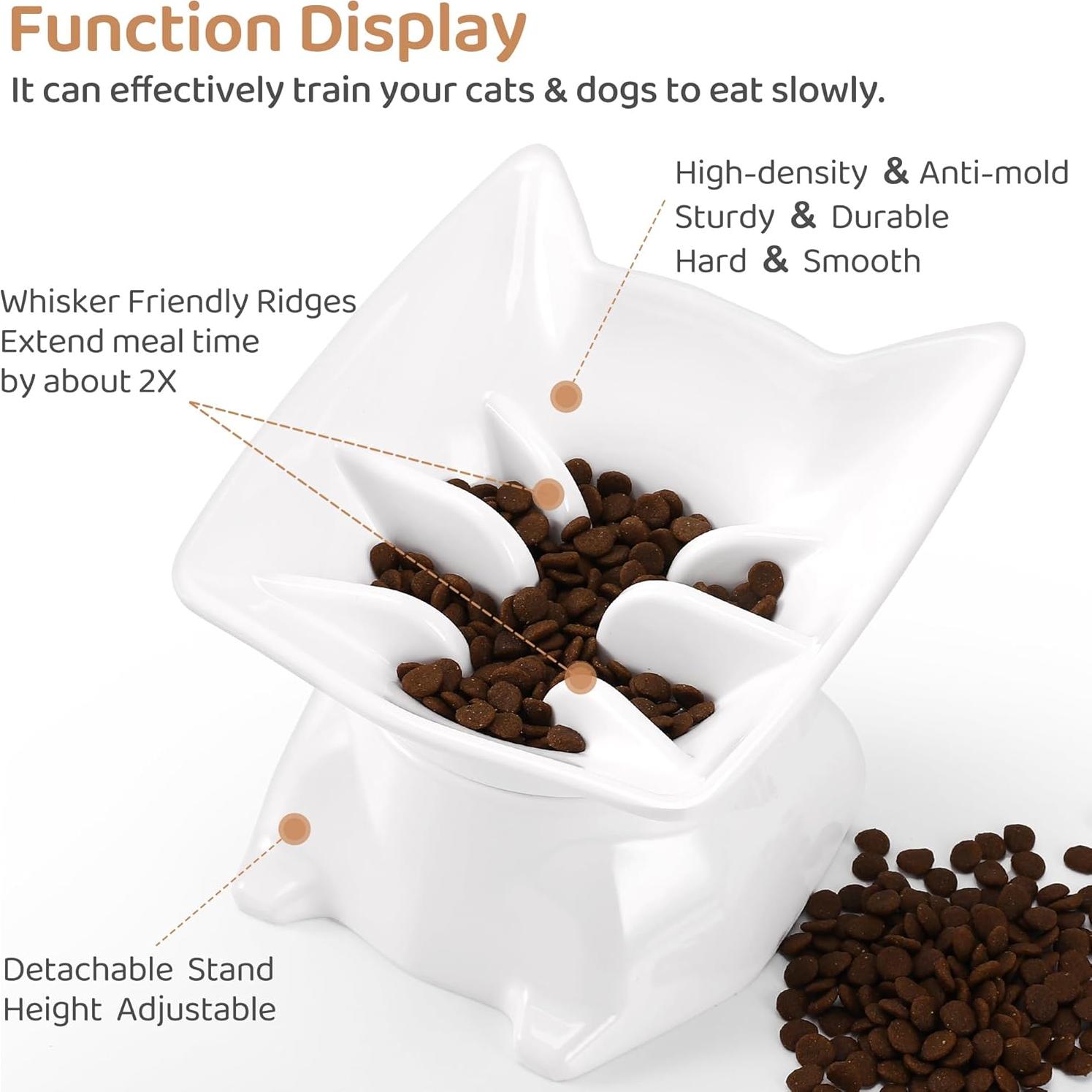 Tazón Elevado para Gatos DNOYEUS Antivómito 11.5x14x15cm Blanco