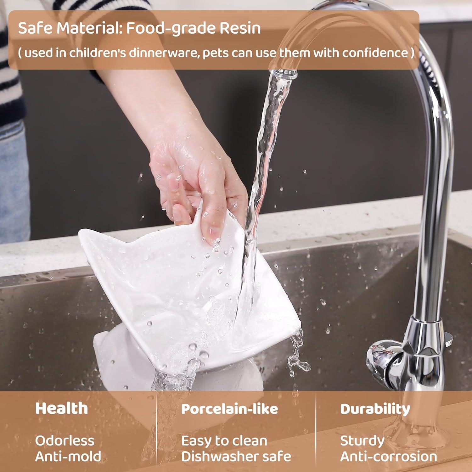 Tazón Elevado para Gatos DNOYEUS Antivómito 11.5x14x15cm Blanco