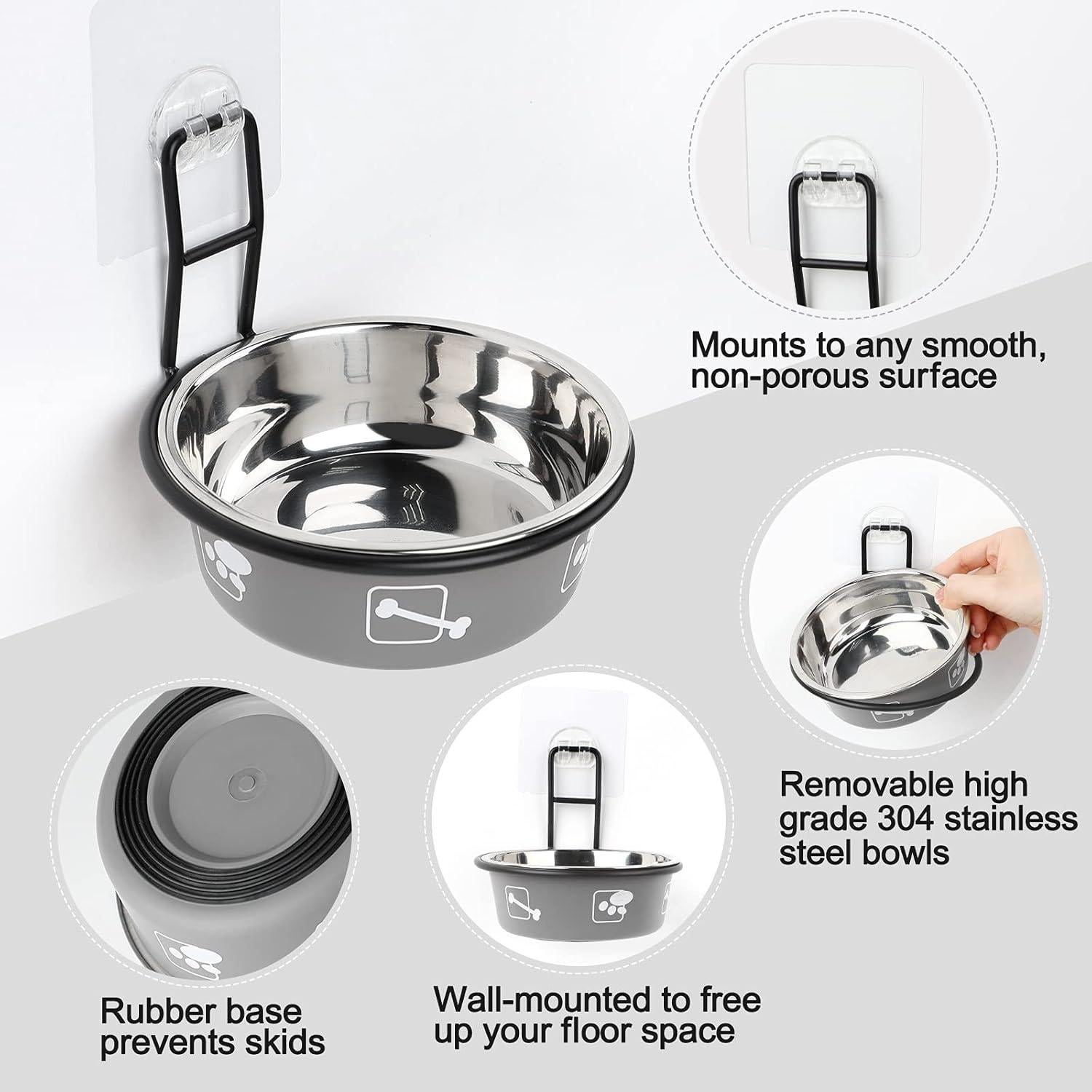 Tazones Elevados para Gatos Torlam de Acero Inoxidable Gris