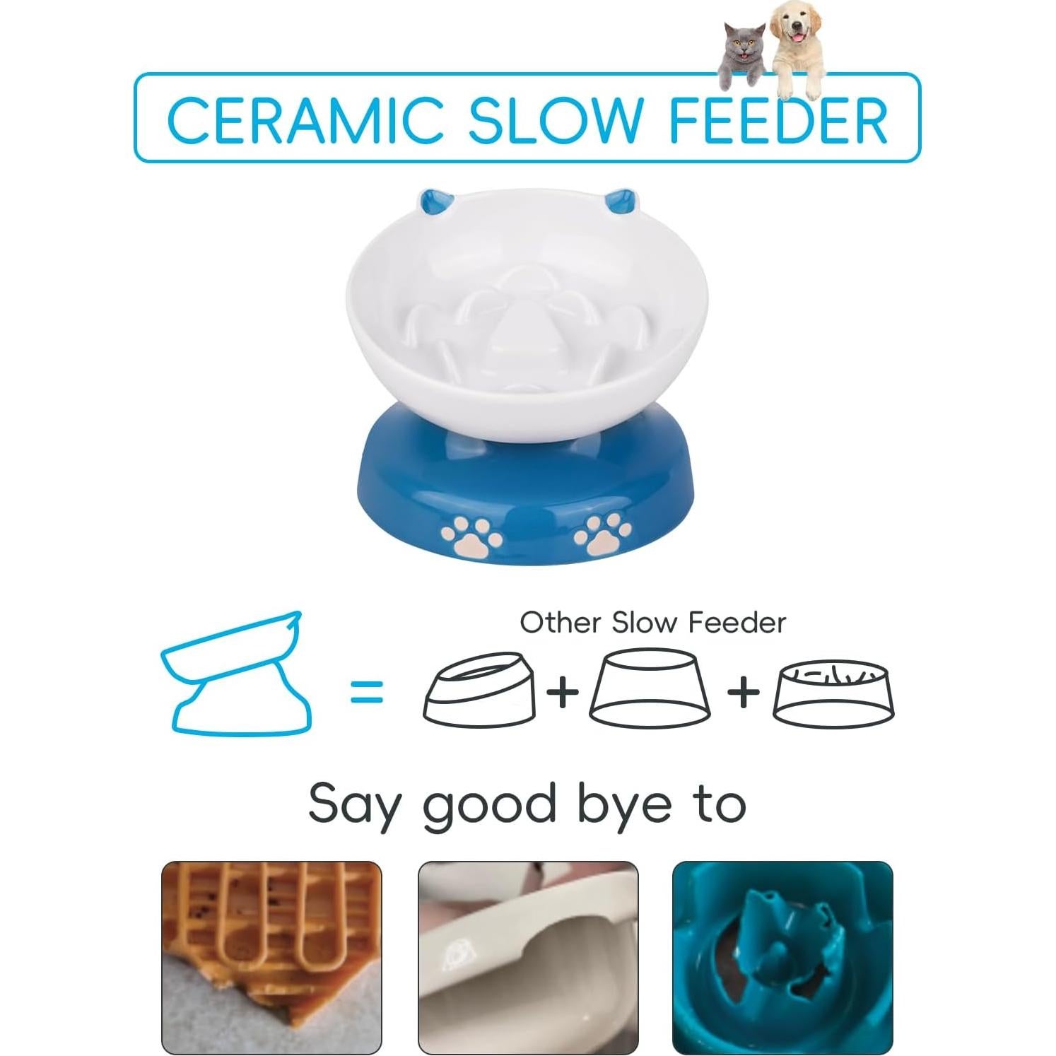 Cuenco Cerámico Elevado para Gatos Y YHY Azul 12.7cm