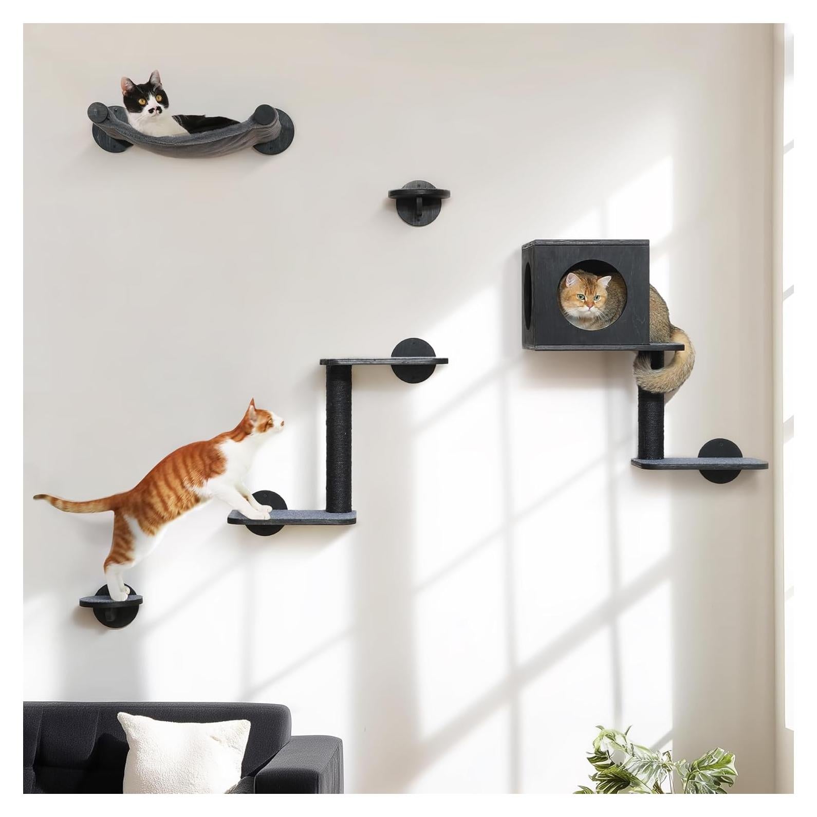 Estantes de Pared para Gatos FUKUMARU 5 Piezas Negro