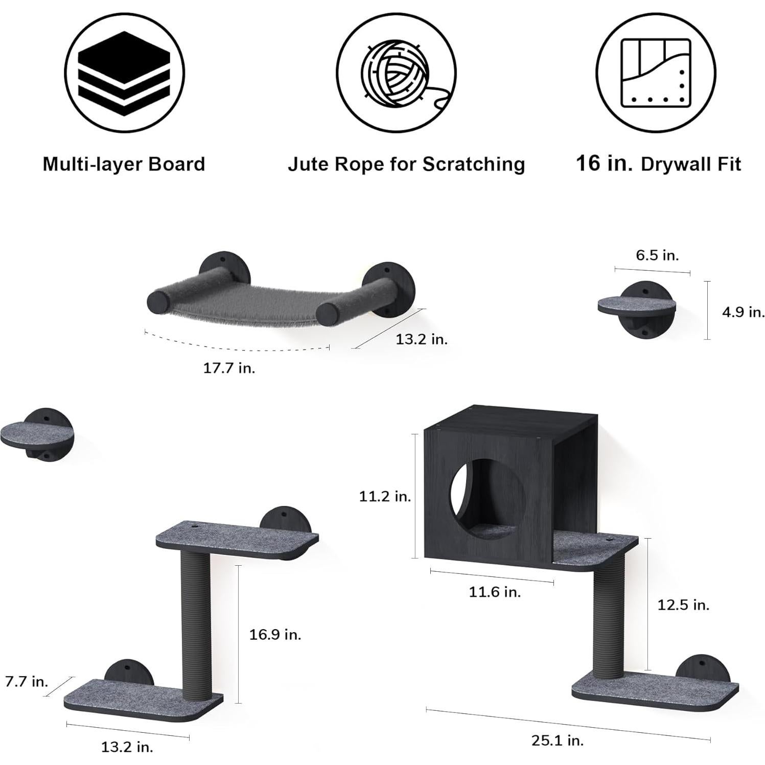 Estantes de Pared para Gatos FUKUMARU 5 Piezas Negro