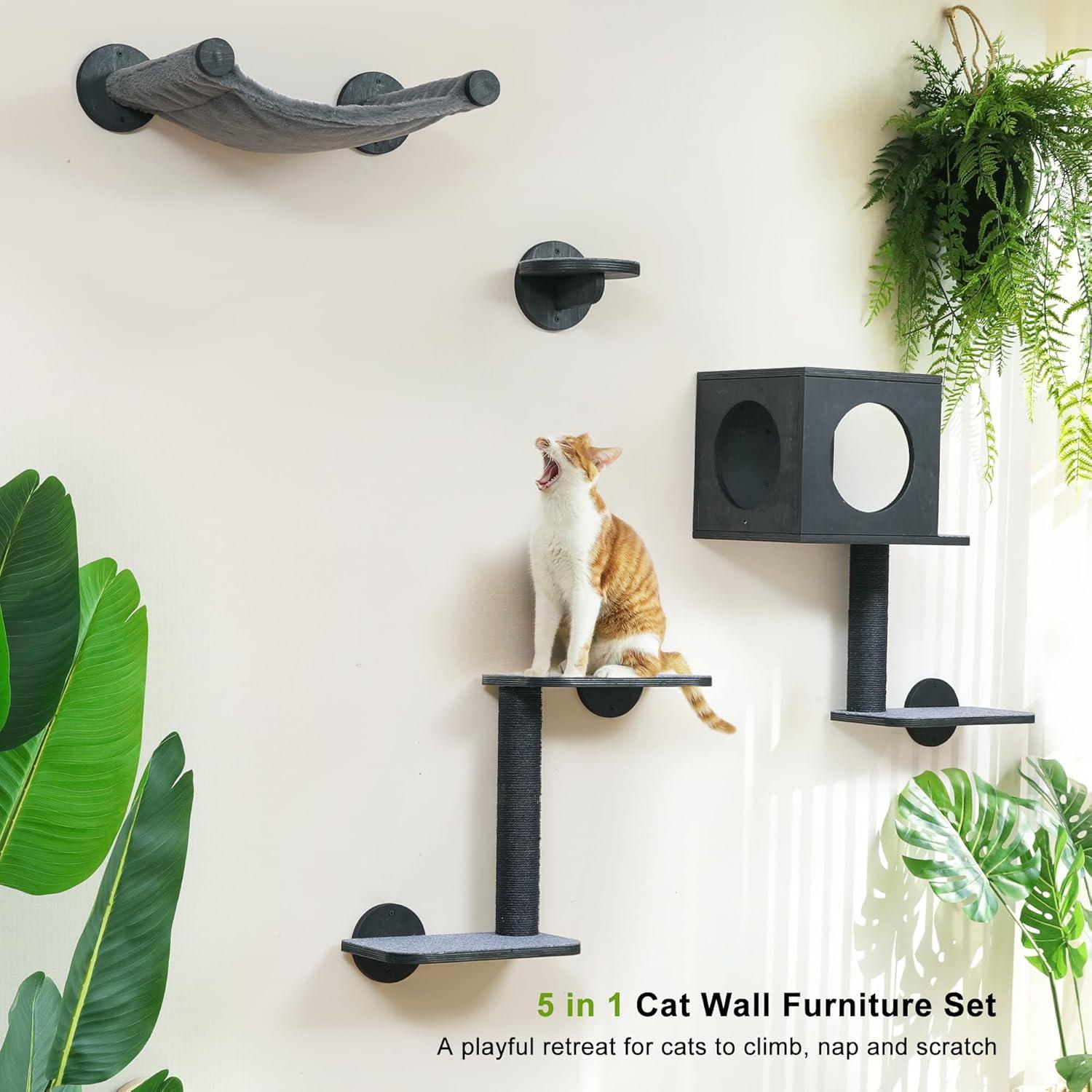 Estantes de Pared para Gatos FUKUMARU 5 Piezas Negro