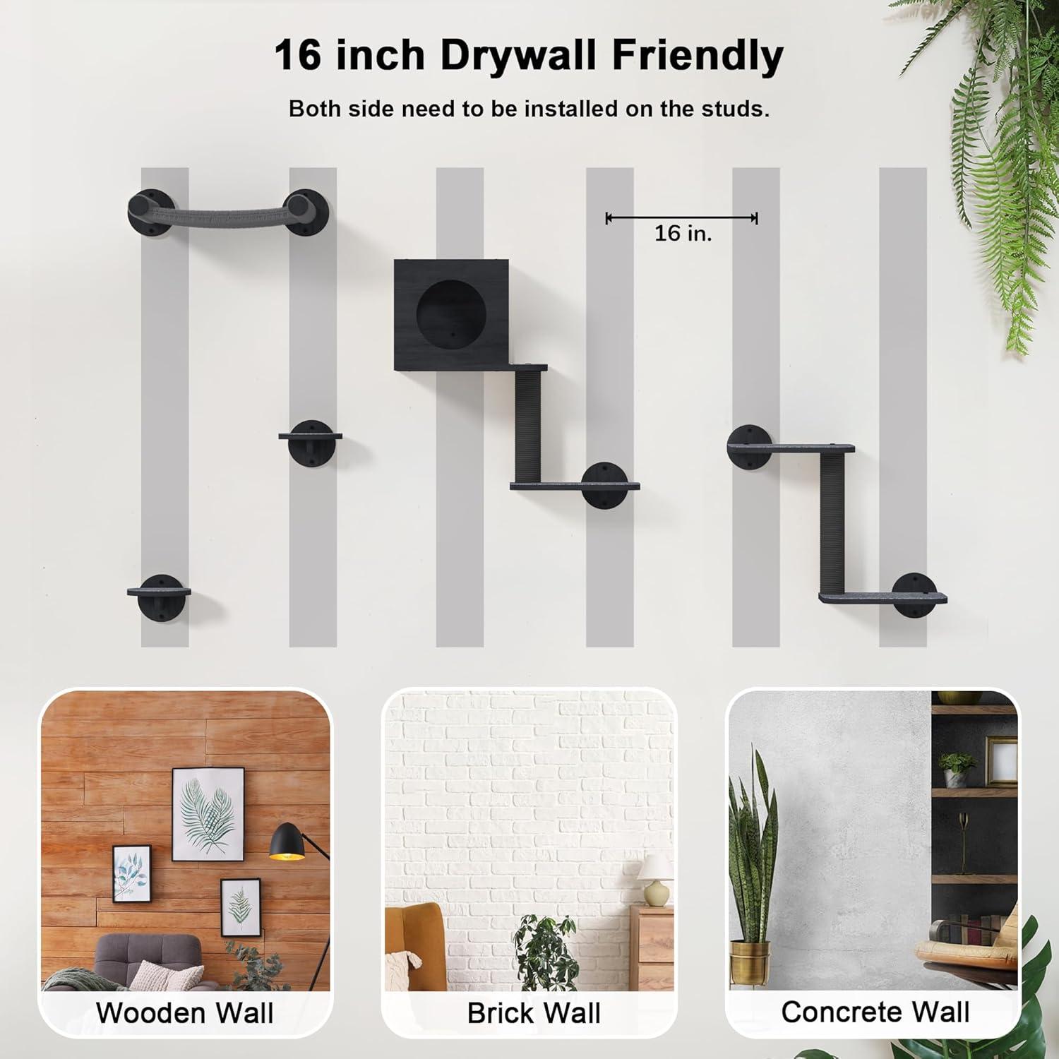 Estantes de Pared para Gatos FUKUMARU 5 Piezas Negro