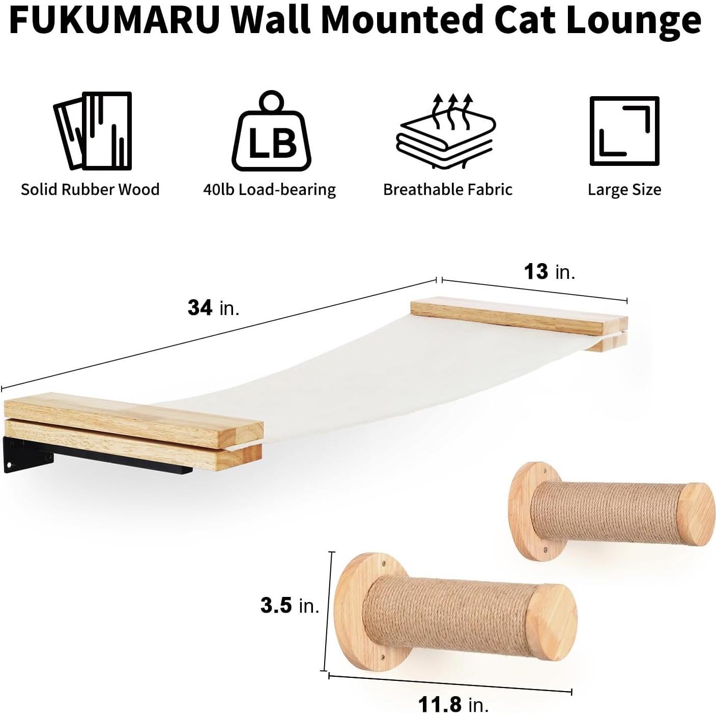 Juego de Estantes para Gatos FUKUMARU, Madera Sólida, 2 PCS