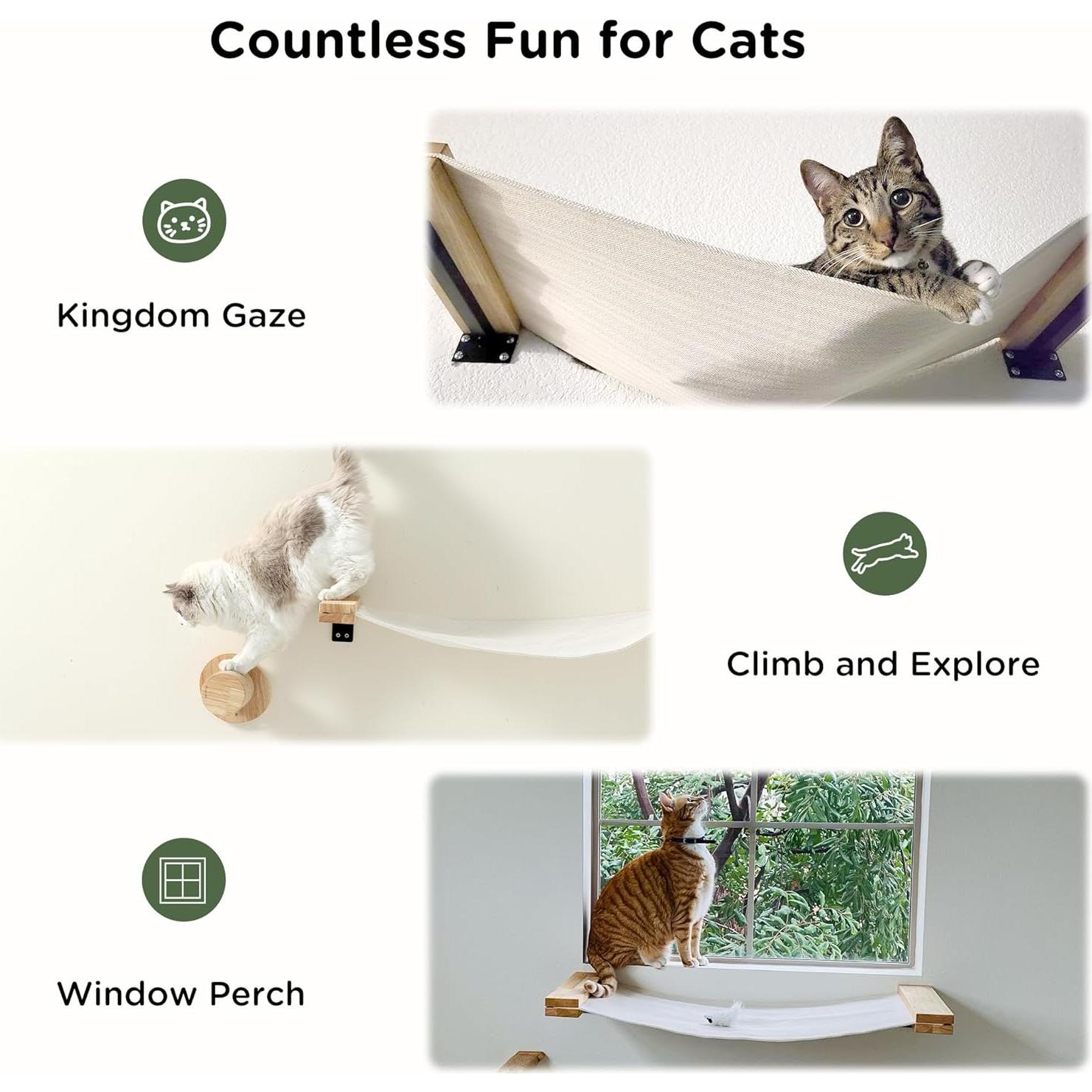 Juego de Estantes para Gatos FUKUMARU, Madera Sólida, 2 PCS