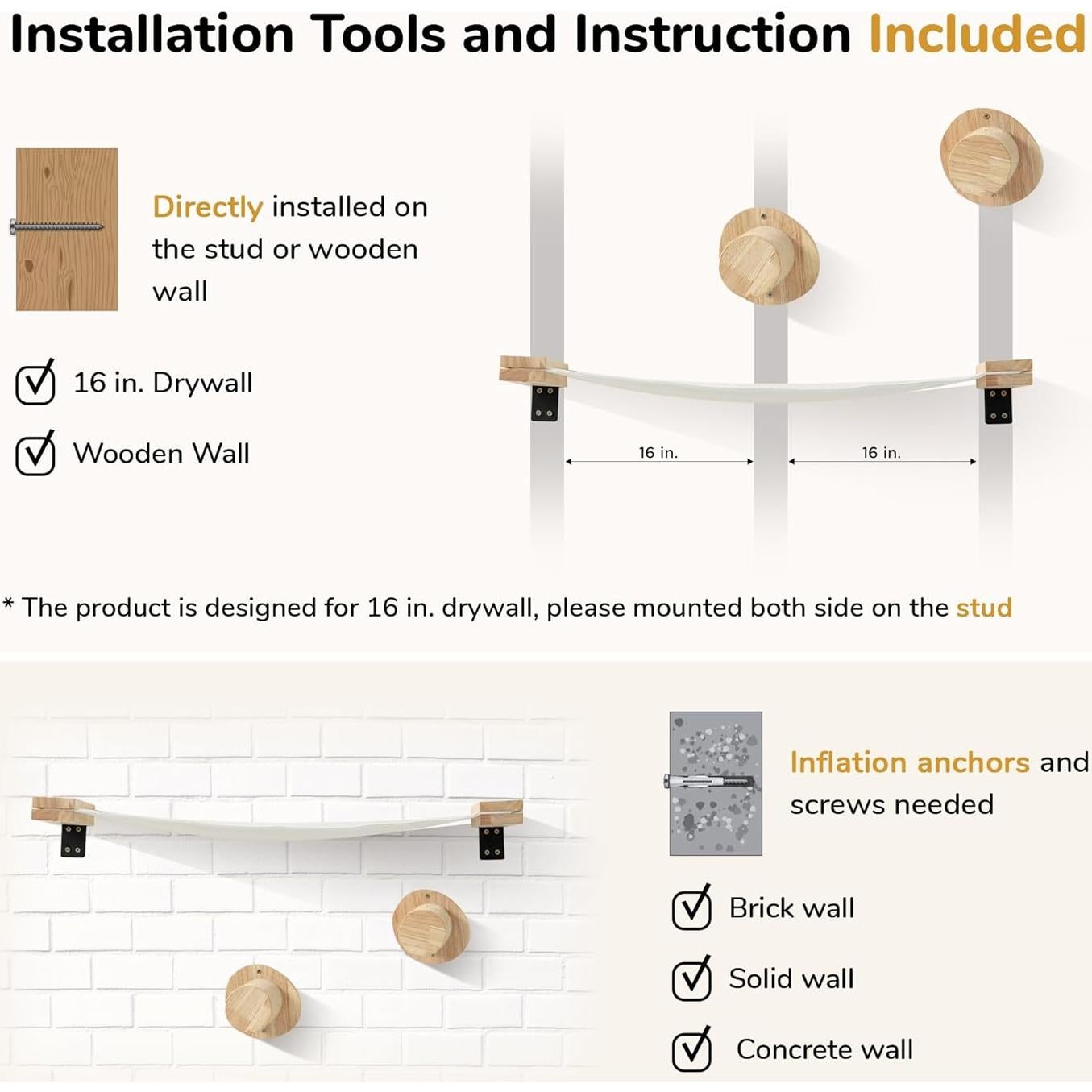 Juego de Estantes para Gatos FUKUMARU, Madera Sólida, 2 PCS