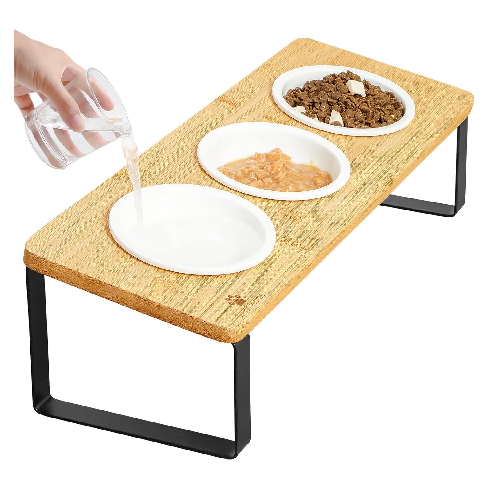 Juego de 3 Platos de Cerámica para Gatos Sunhoo - Elevados y Antivómito