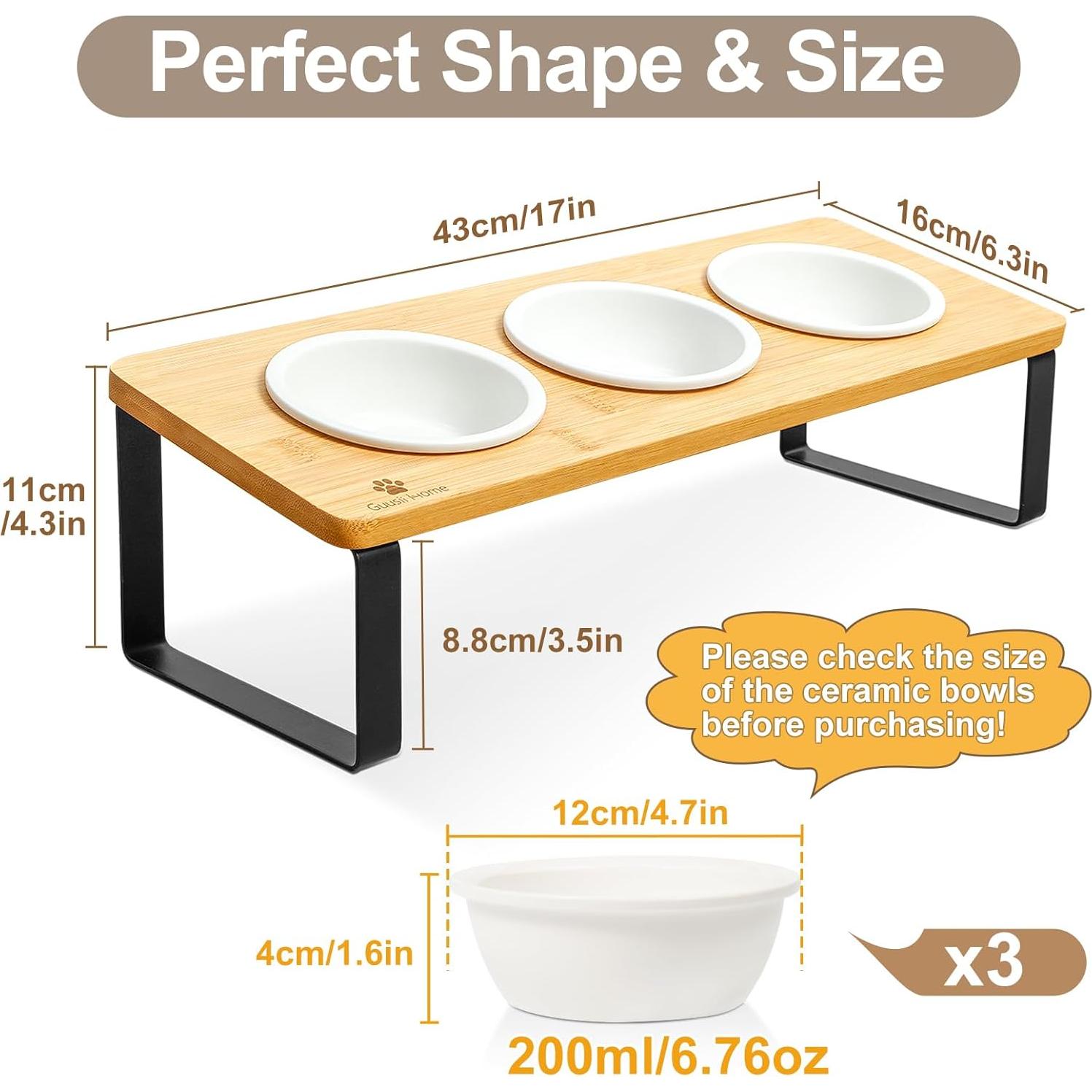 Juego de 3 Platos de Cerámica para Gatos Sunhoo - Elevados y Antivómito