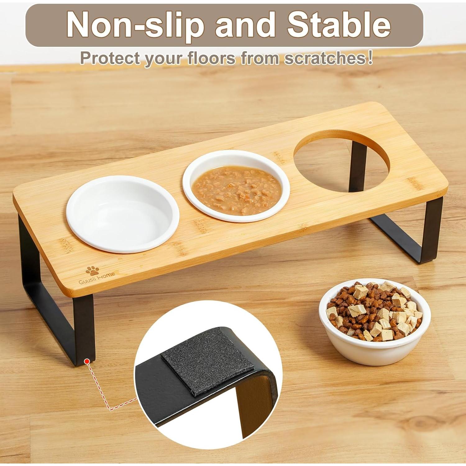 Juego de 3 Platos de Cerámica para Gatos Sunhoo - Elevados y Antivómito