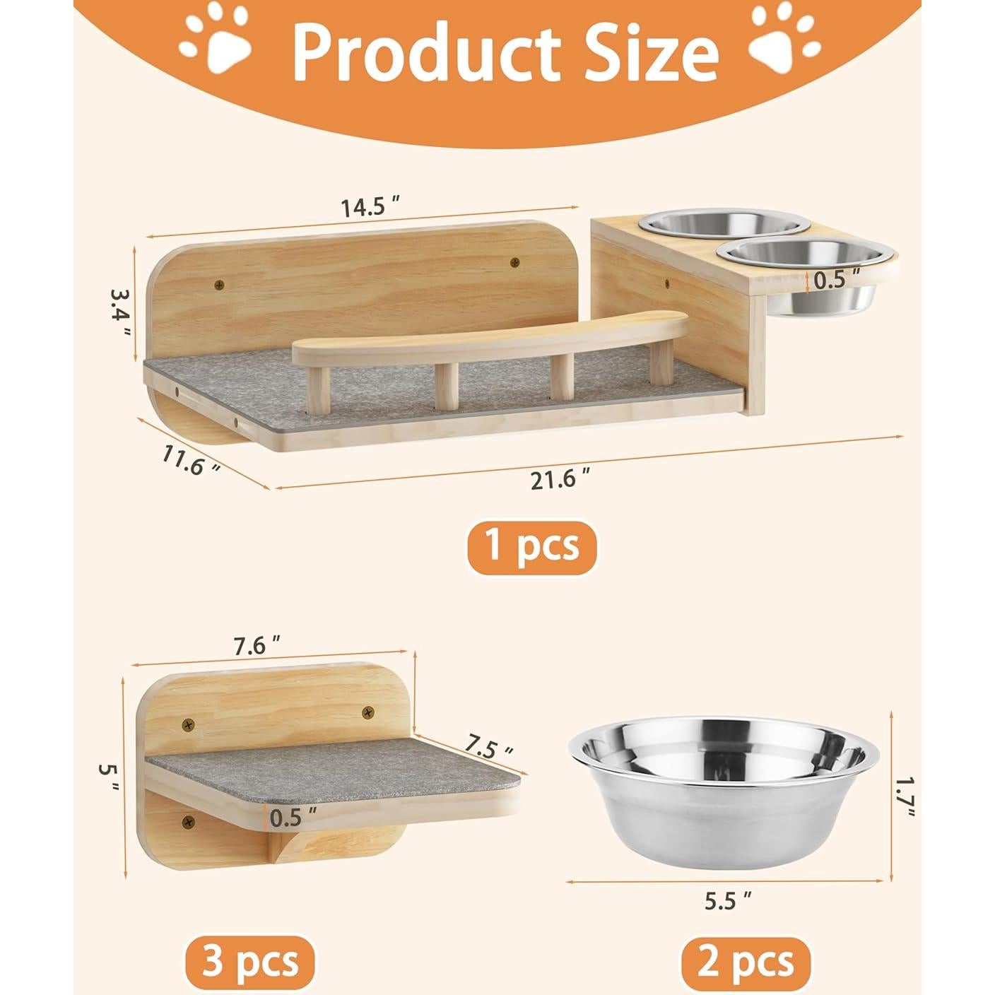 Mueble de Pared para Gatos Meidok con Estantes y Tazones de Acero