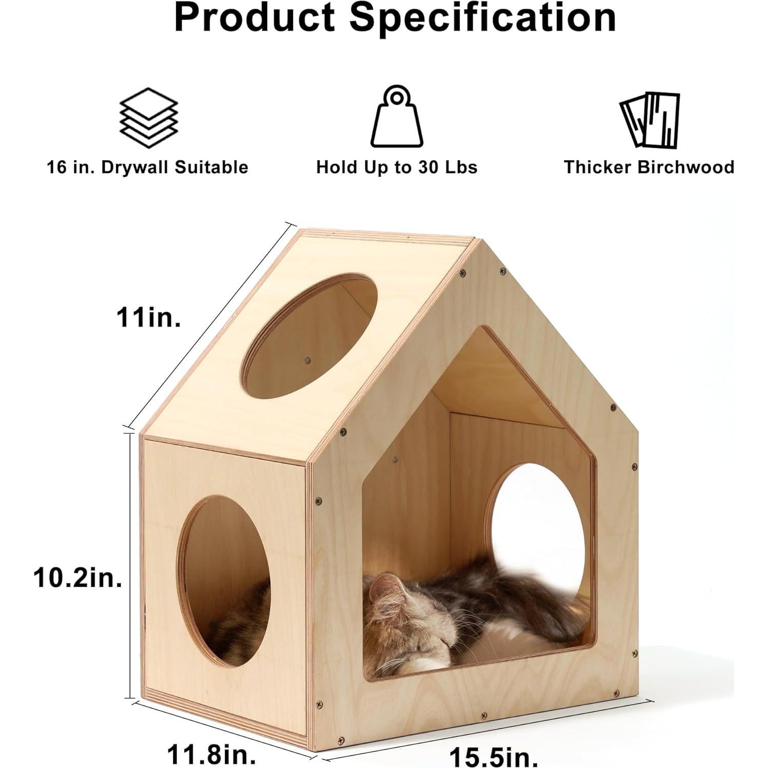 Casa para Gatos FUKUMARU Montada en Pared 39x30x46 cm Madera