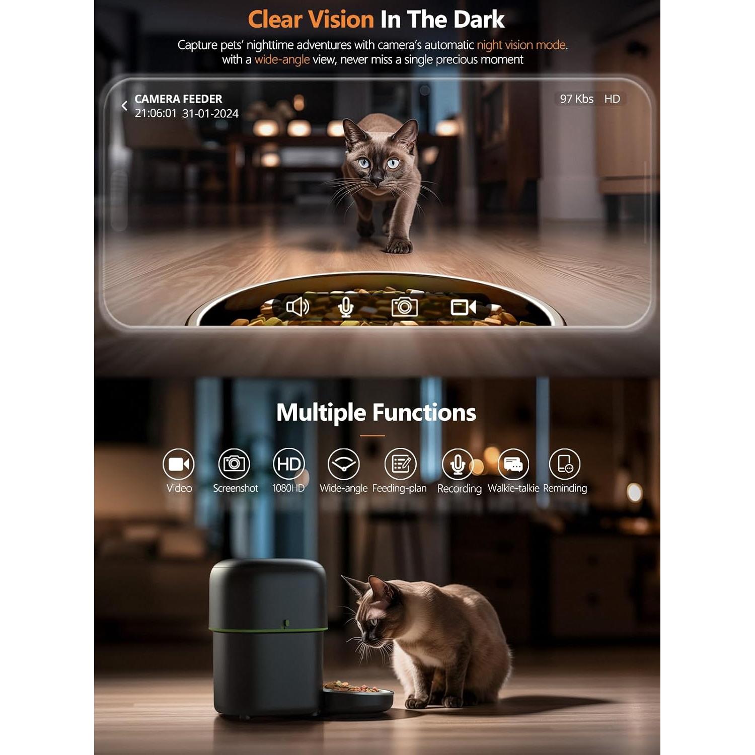 Comedero Automático para Gatos Yuposl 2L con Cámara HD y WiFi