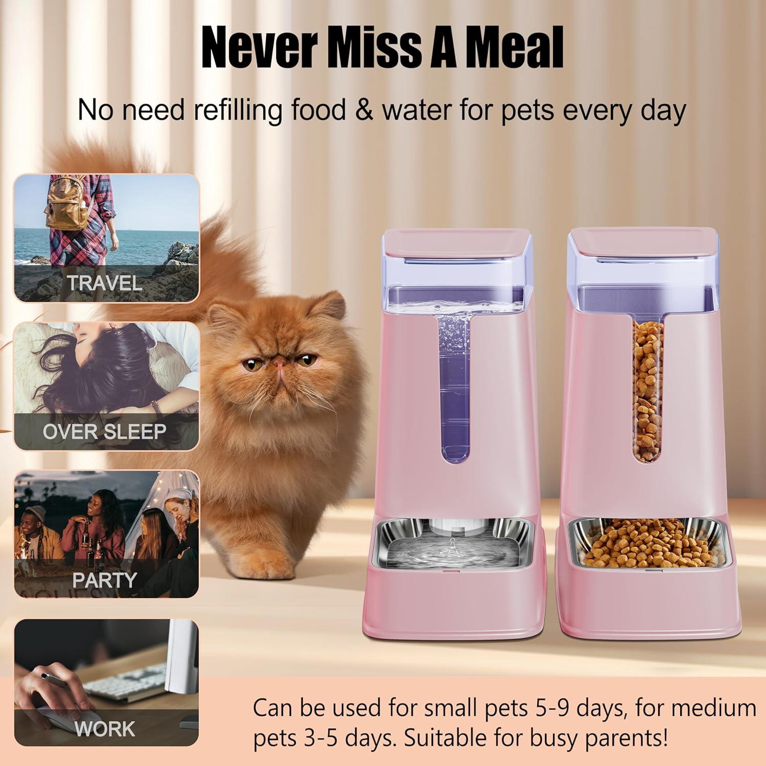 Dispensador automático de comida y agua para gatos Meowyoyo 3.5L Rosa