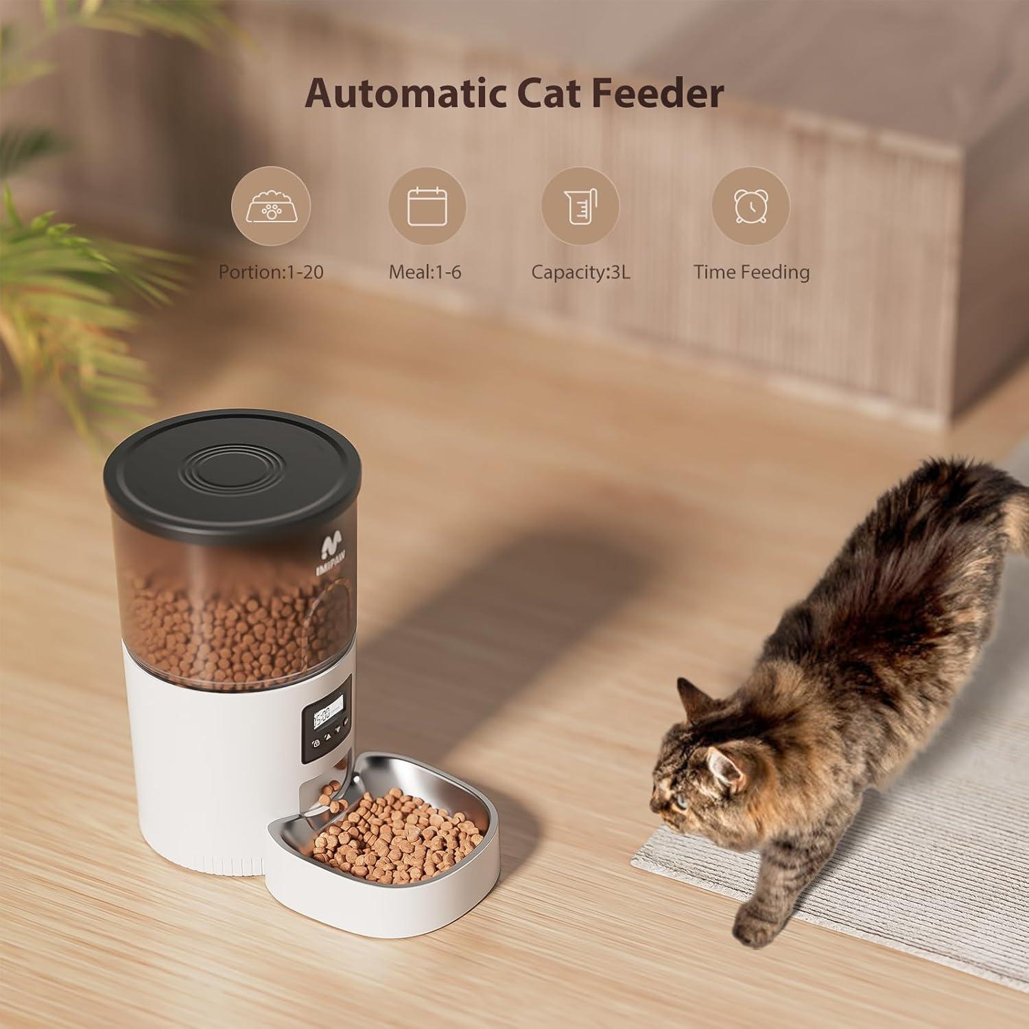 Comedero Automático para Gatos IMIPAW 3L Programable Blanco Negro