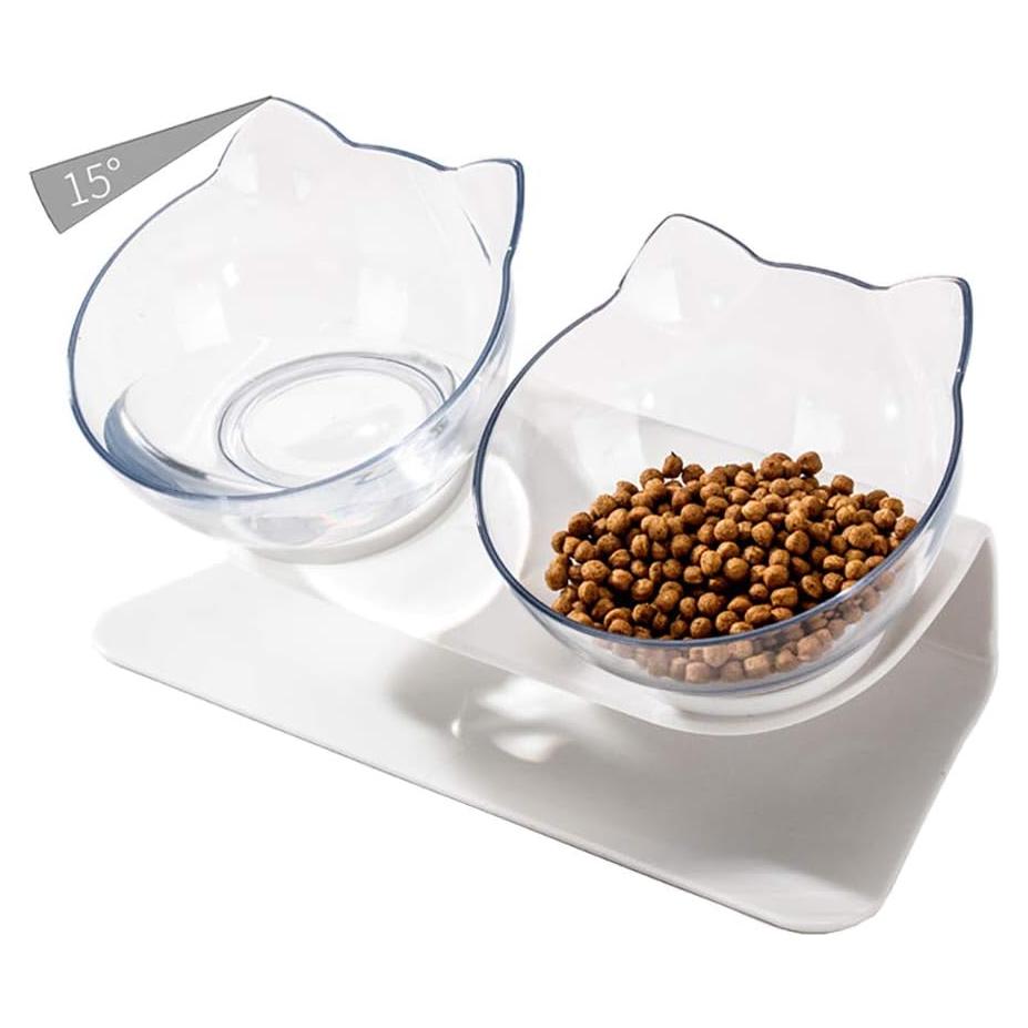 Cuencos Elevados para Gatos Luck Dawn T-130 2 en 1 Transparente