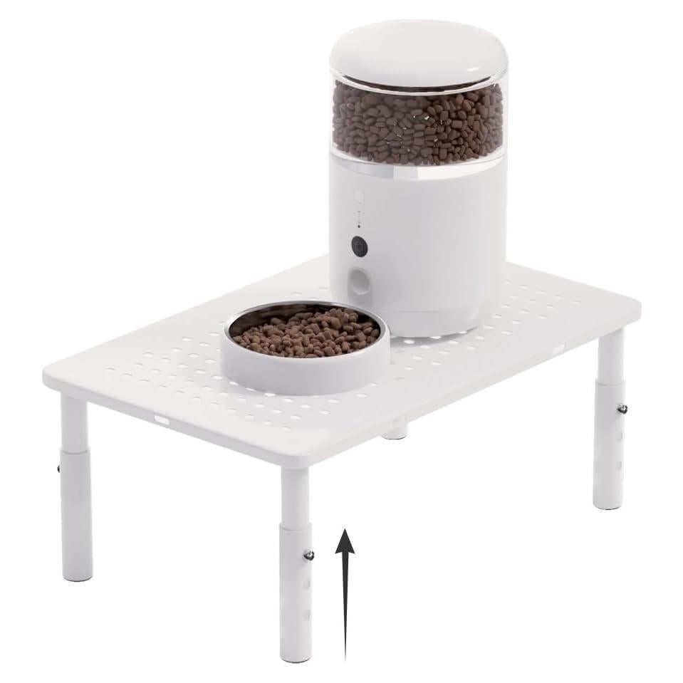 Soporte Elevado Antideslizante para Comedero de Mascotas - Ajustable 10.5-14.5cm - Blanco
