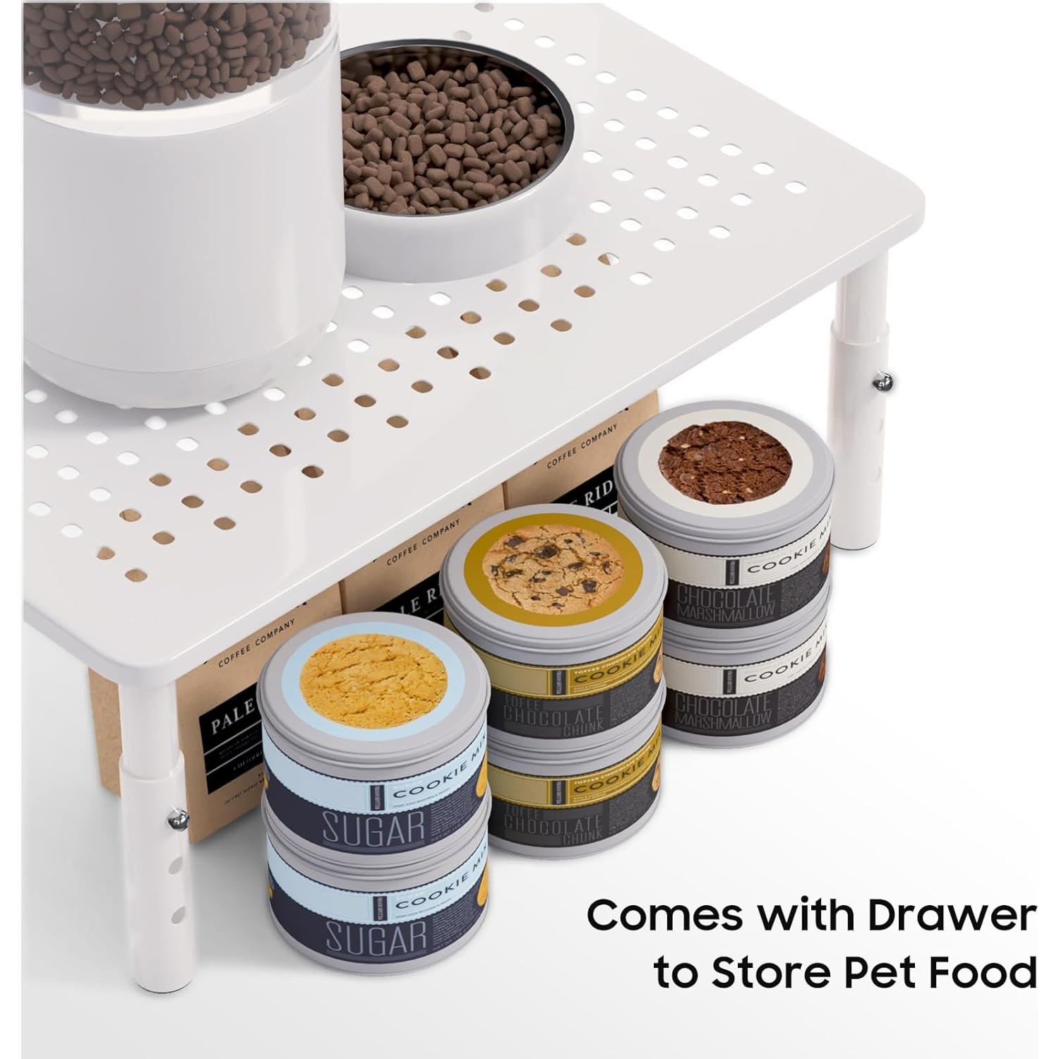 Soporte Elevado Antideslizante para Comedero de Mascotas - Ajustable 10.5-14.5cm - Blanco