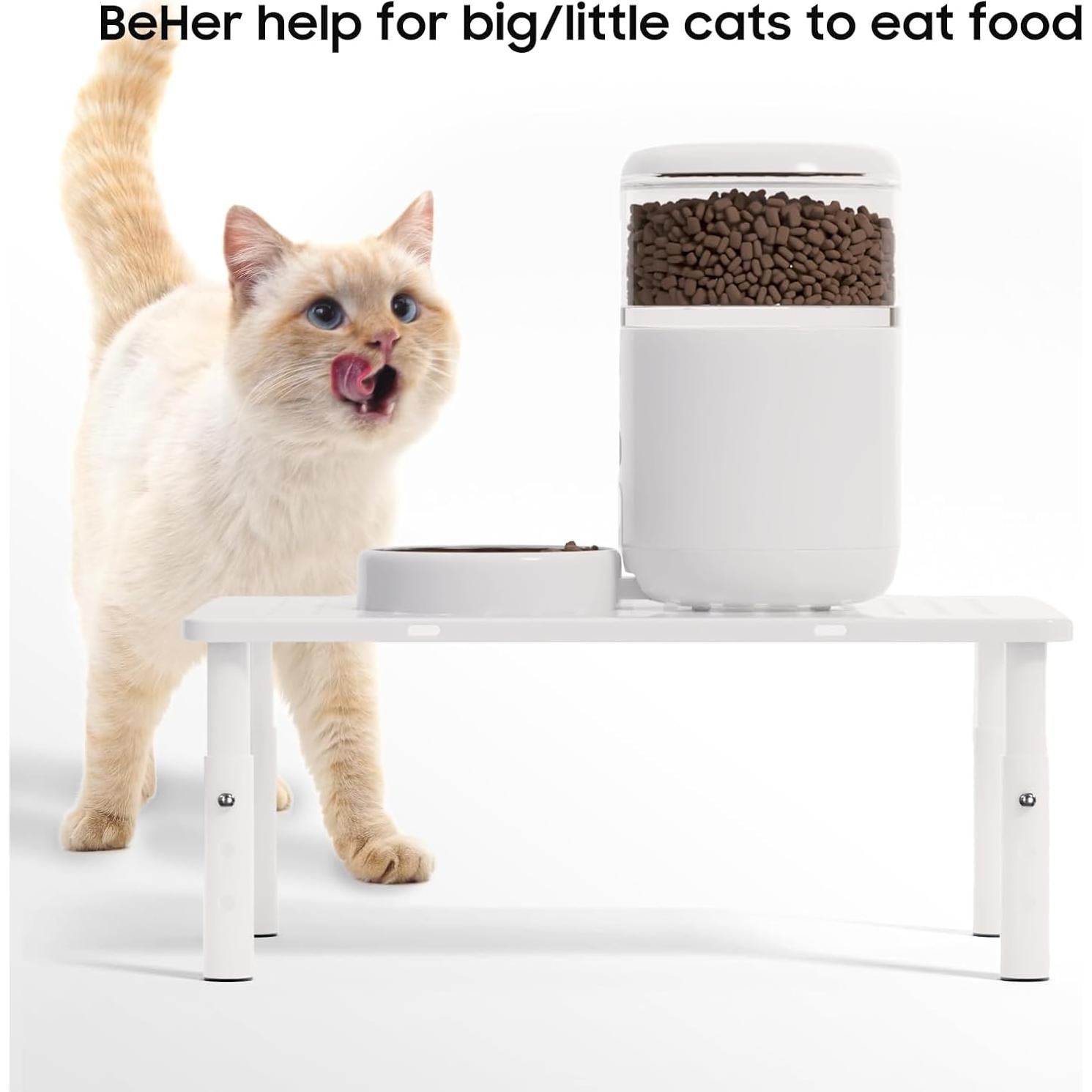 Soporte Elevado Antideslizante para Comedero de Mascotas - Ajustable 10.5-14.5cm - Blanco