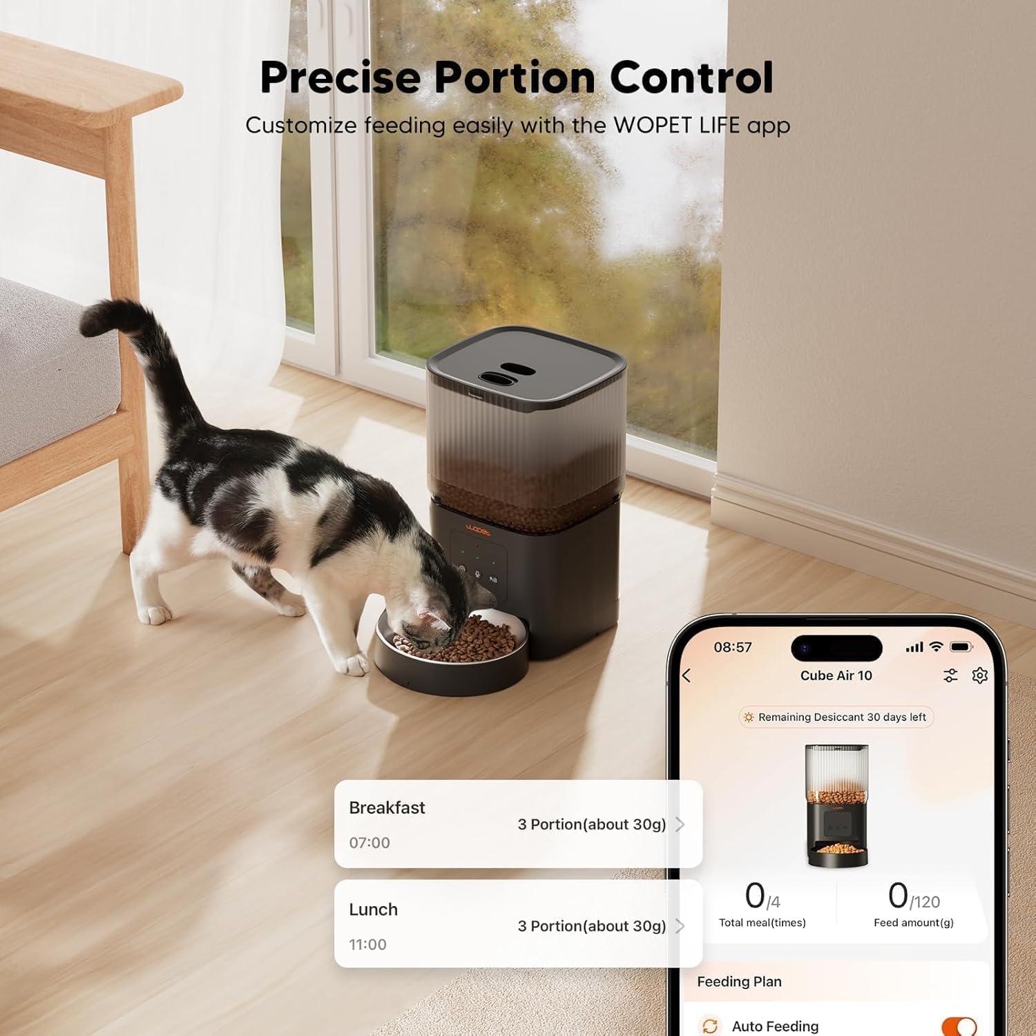 Comedero Automático WOPET 5G WiFi para Gatos y Perros 4L