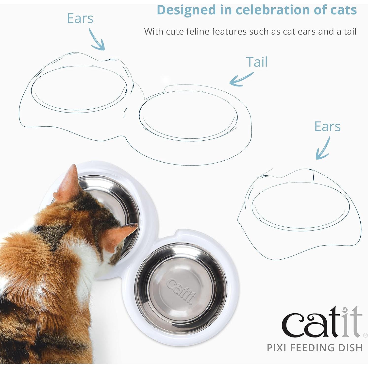 Plato de Alimentación Doble Catit PIXI para Gatos - Acero Inoxidable