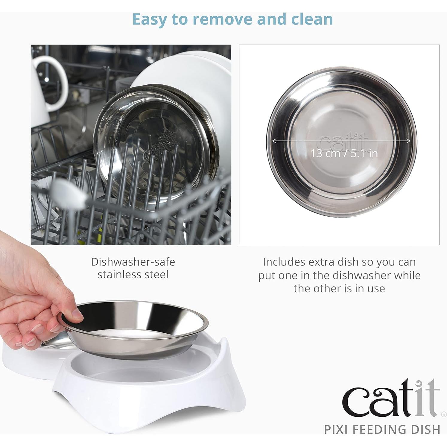 Plato de Alimentación Doble Catit PIXI para Gatos - Acero Inoxidable