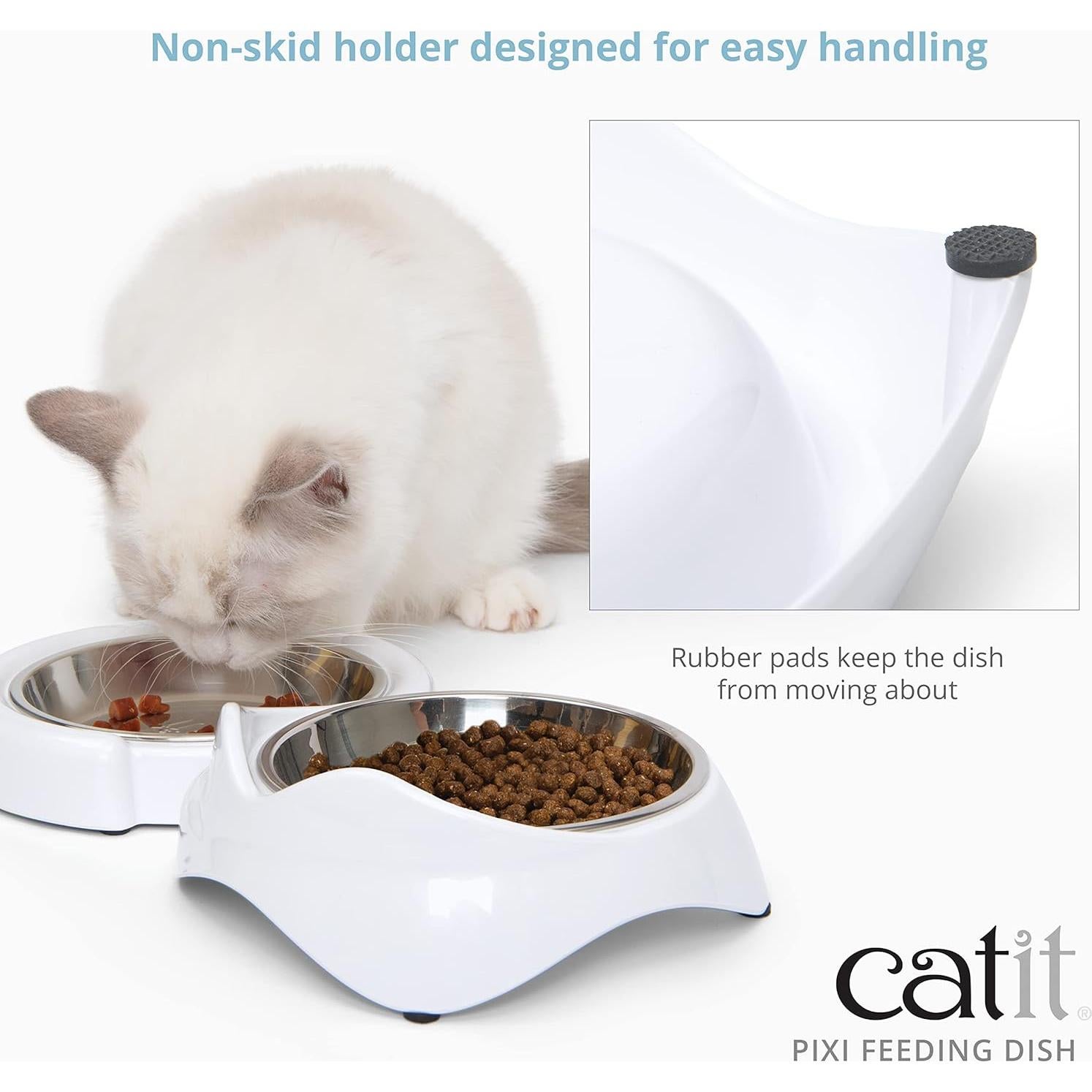 Plato de Alimentación Doble Catit PIXI para Gatos - Acero Inoxidable