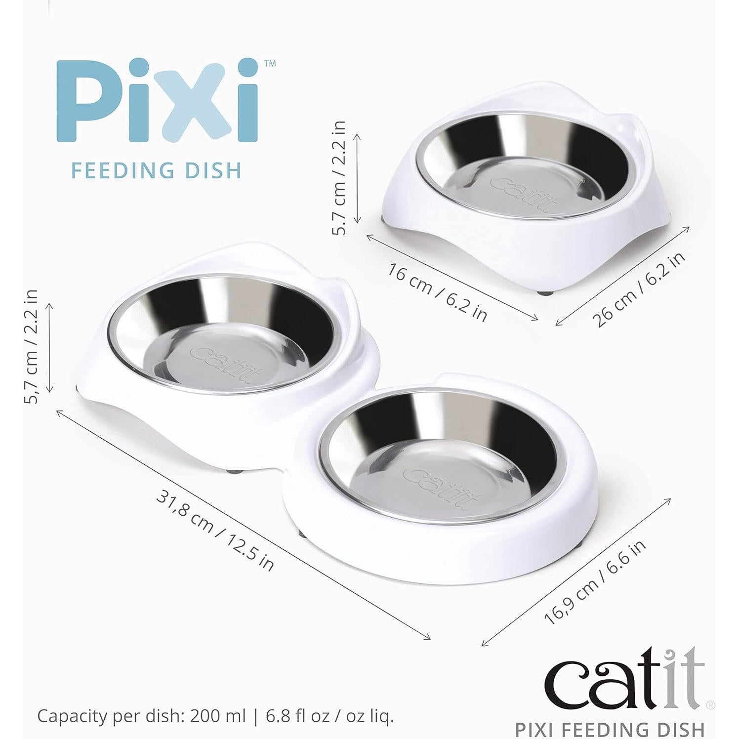 Plato de Alimentación Doble Catit PIXI para Gatos - Acero Inoxidable