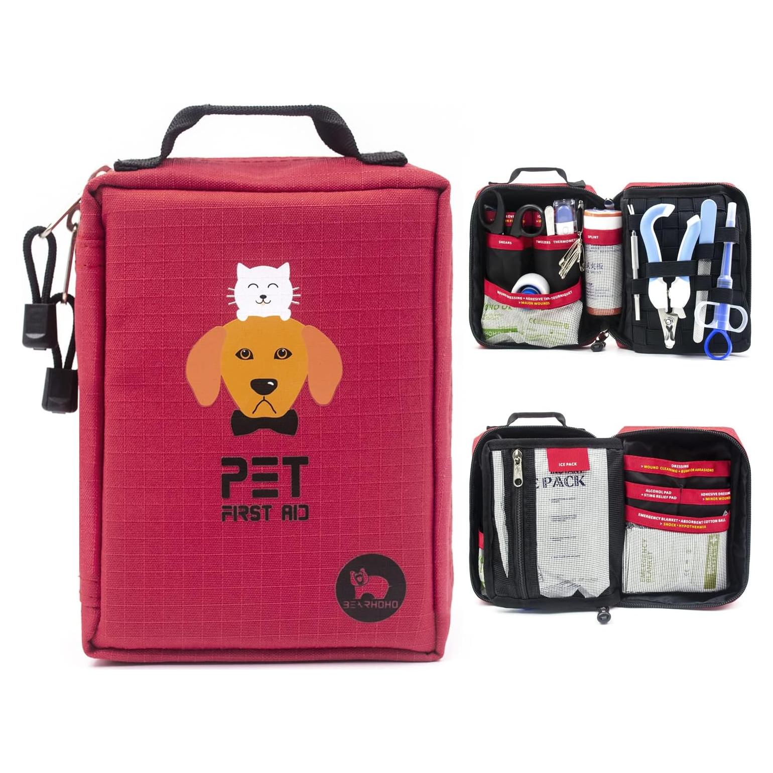 Kit de Primeros Auxilios para Mascotas Lanpowkin 160 Piezas Rojo