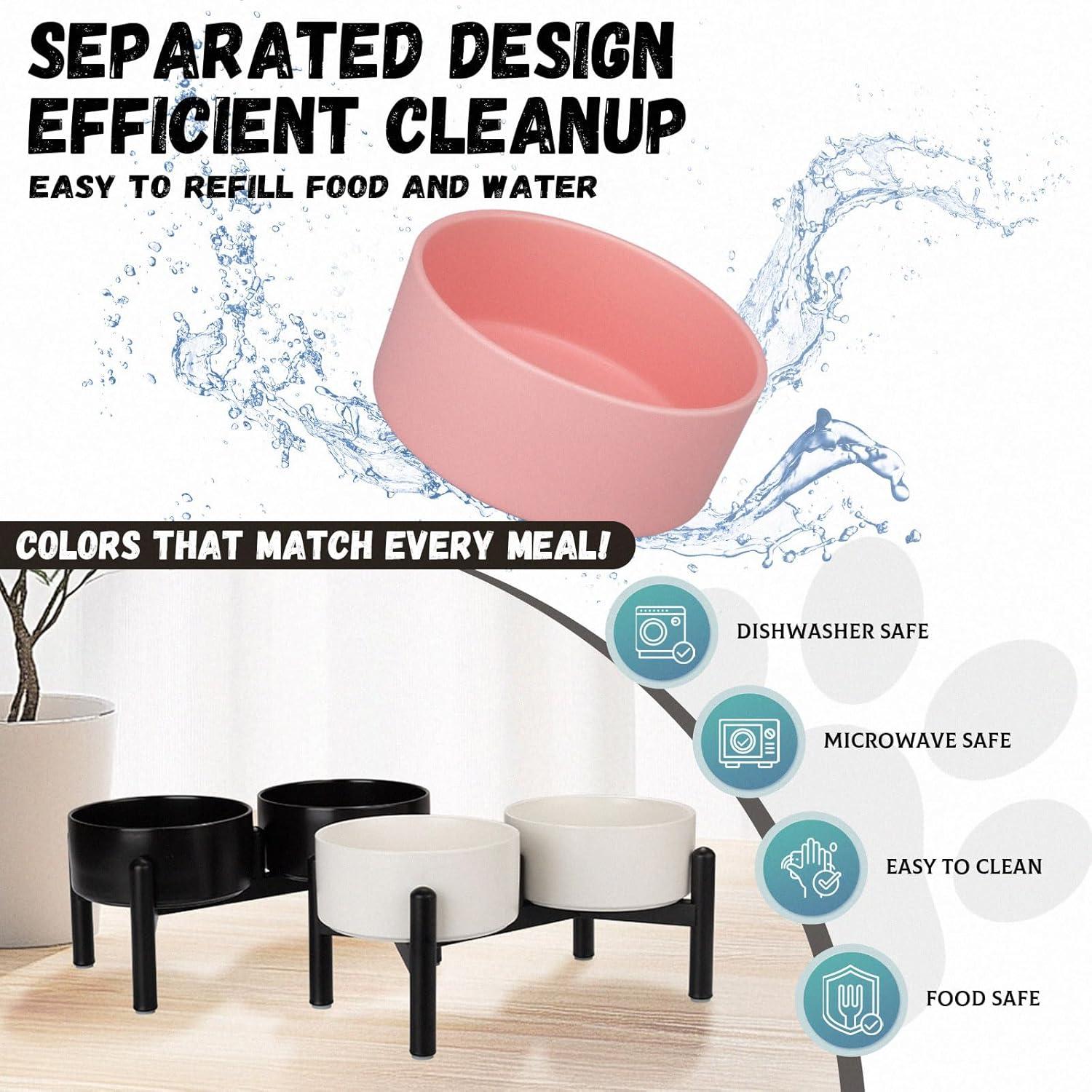 Juego de Cuencos Elevados para Perros PTOBER - Cerámica y Acero Inoxidable