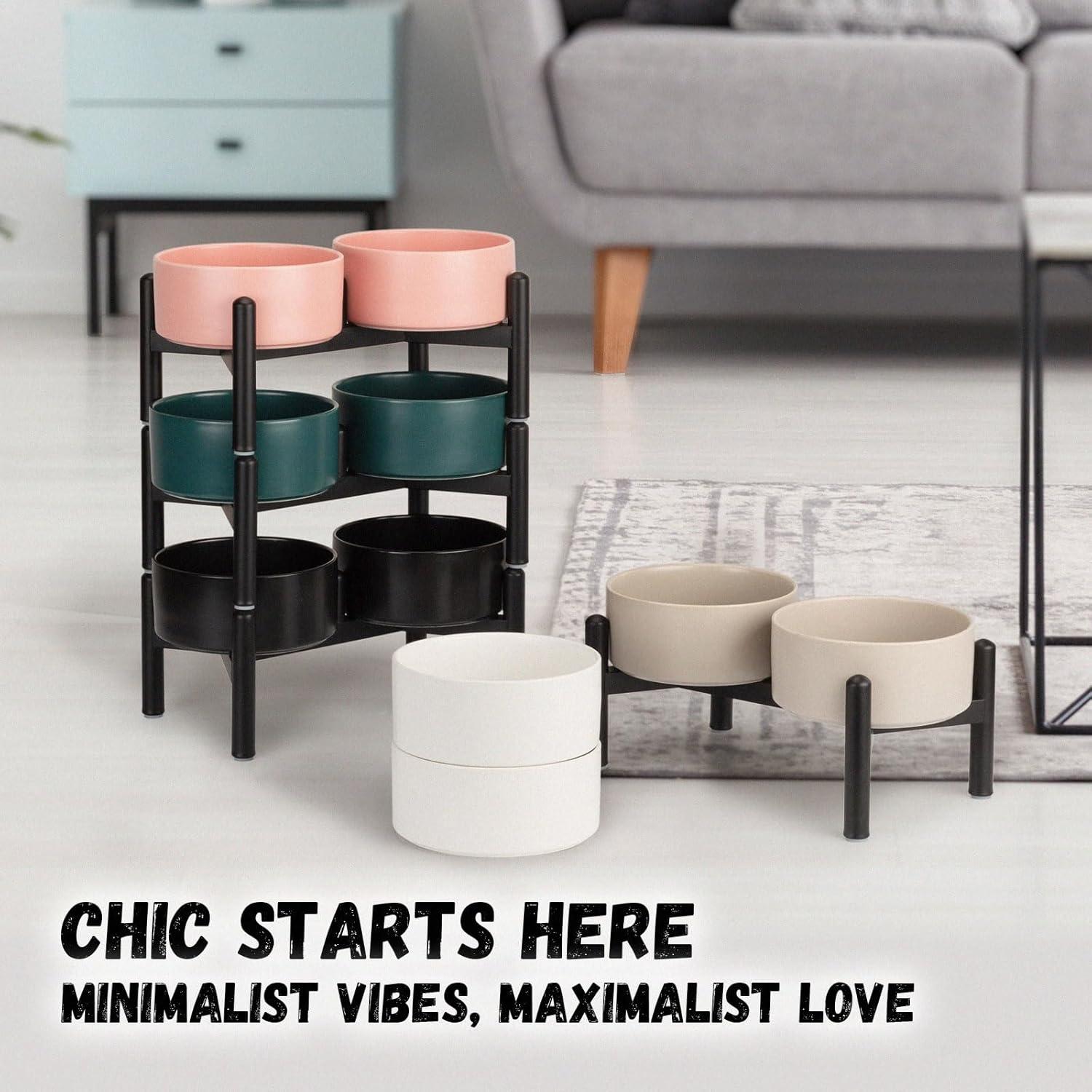 Juego de Cuencos Elevados para Perros PTOBER - Cerámica y Acero Inoxidable