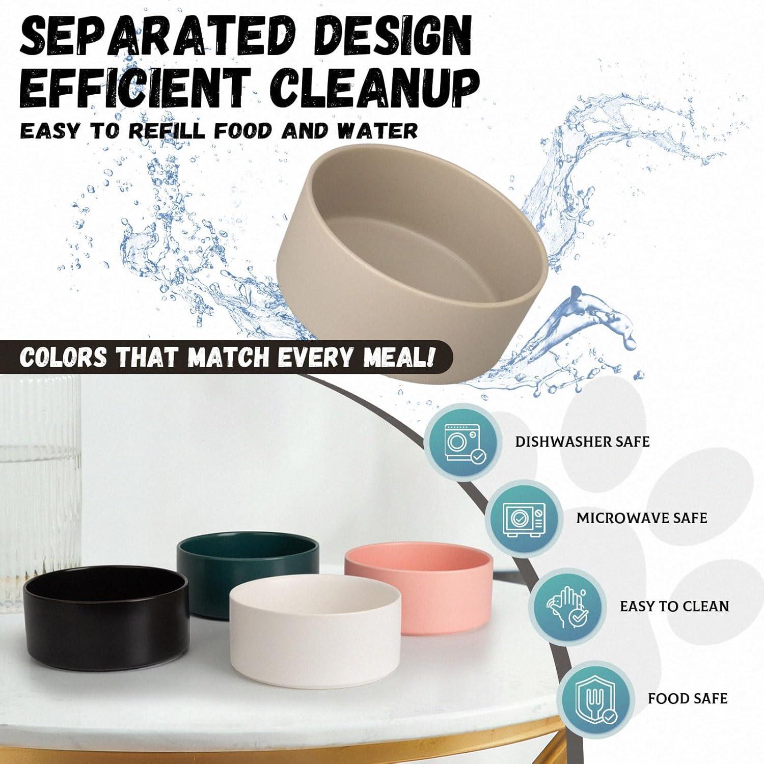 Tazón Elevado para Perros PTOBER Cerámica Verde 15.24 cm 2 Tazas