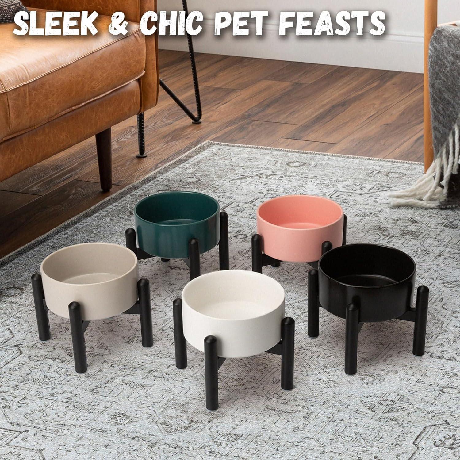 Tazón Elevado para Perros PTOBER Cerámica Verde 15.24 cm 2 Tazas