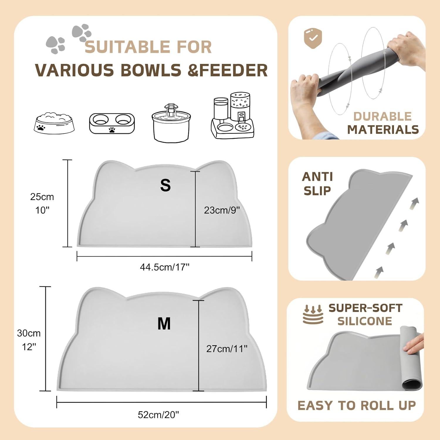 Alfombrilla de Silicona para Comida de Gato TOKAYIFE 44.5x25cm Gris