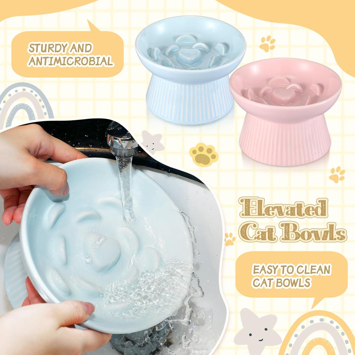 Cuencos Elevados para Gatos Layhit de Cerámica 15x9cm 2 Piezas