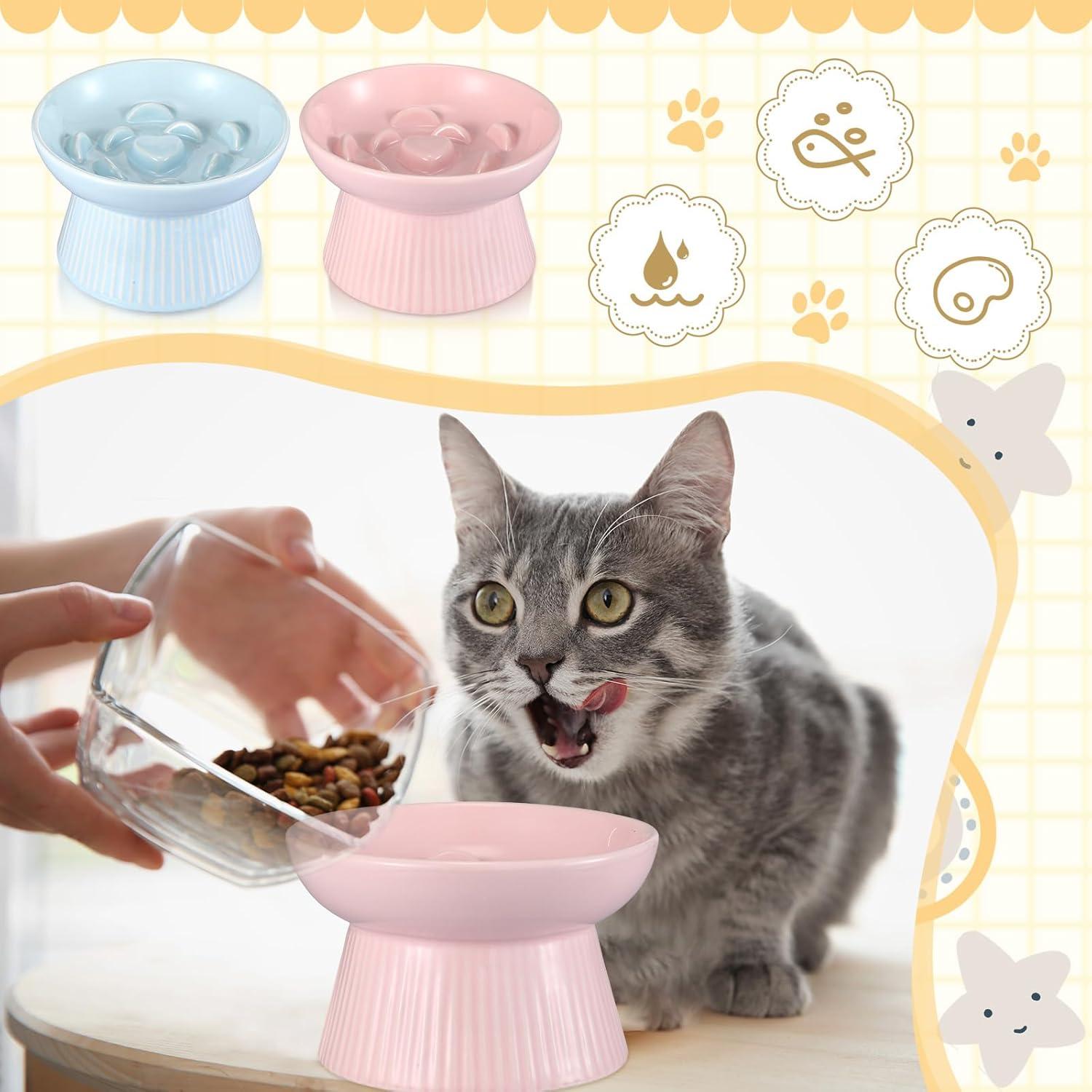 Cuencos Elevados para Gatos Layhit de Cerámica 15x9cm 2 Piezas