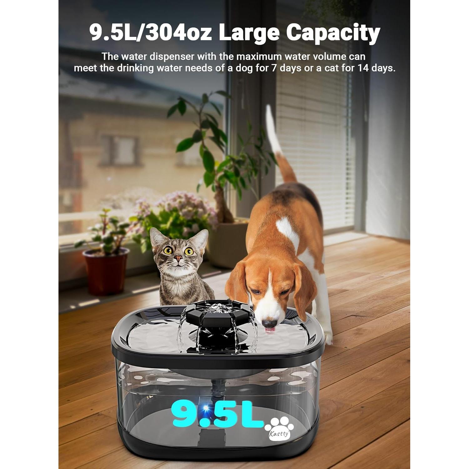 Fuente de Agua para Perros y Gatos Kastty 9.5L Filtro Grande