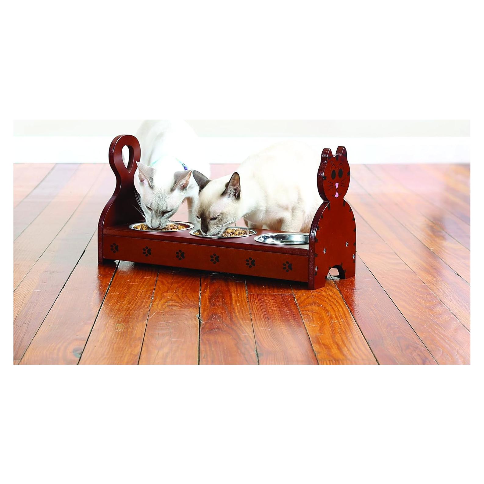 Comedero Múltiple de Madera Etna TT con 3 Tazones de Acero