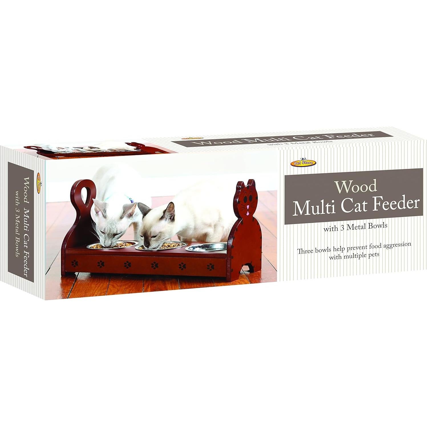 Comedero Múltiple de Madera Etna TT con 3 Tazones de Acero