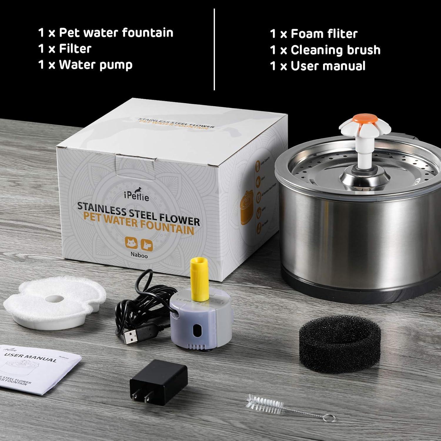 Fuente de Agua para Gatos iPettie de Acero Inoxidable 2.5L